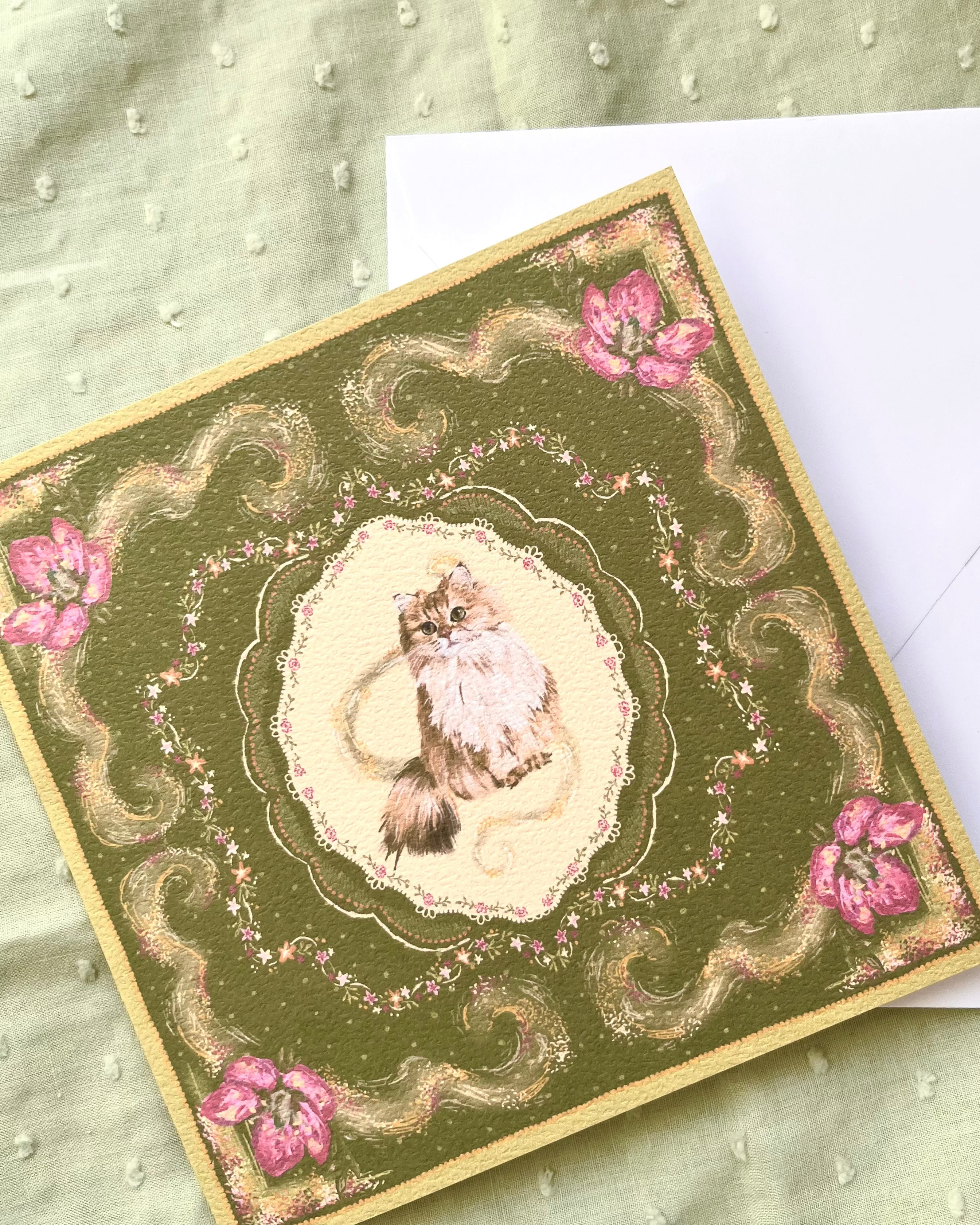 "Bayou Reverie" Golden Chinchilla Persian Cat Greeting Card