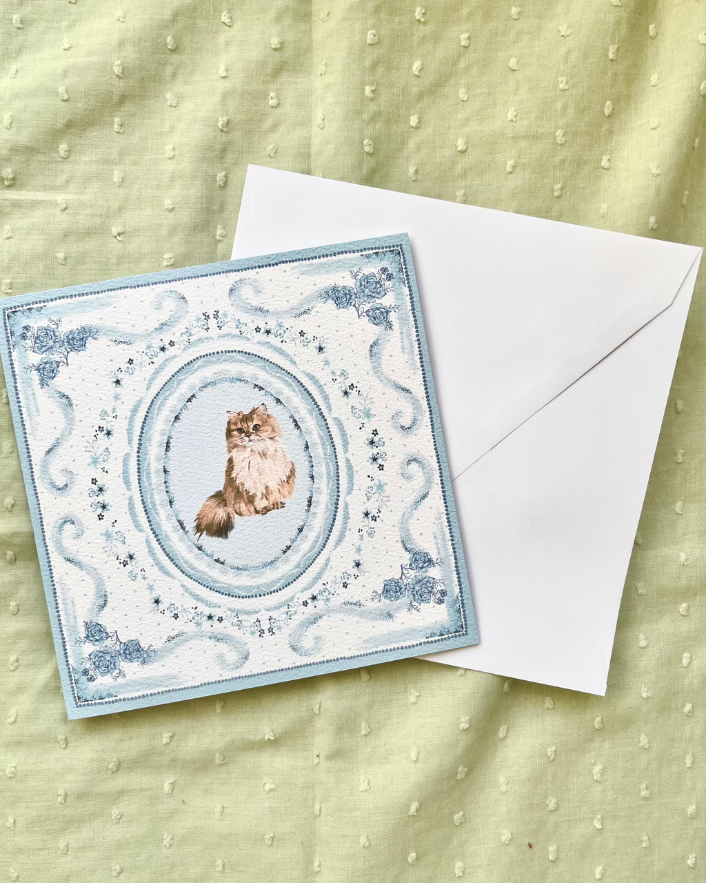 "Azure Porcelain" Golden Chinchilla Persian Cat Greeting Card