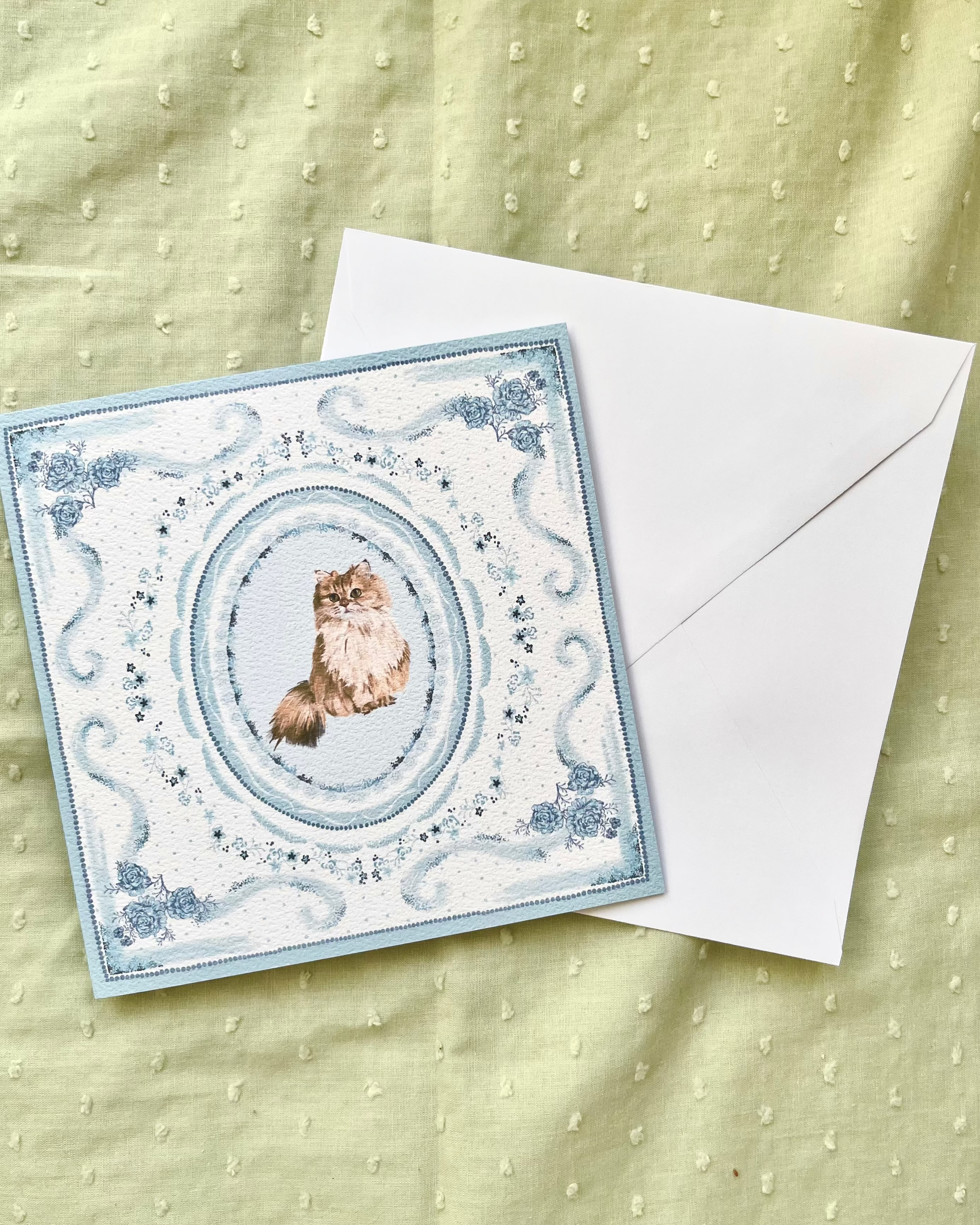 "Azure Porcelain" Golden Chinchilla Persian Cat Greeting Card