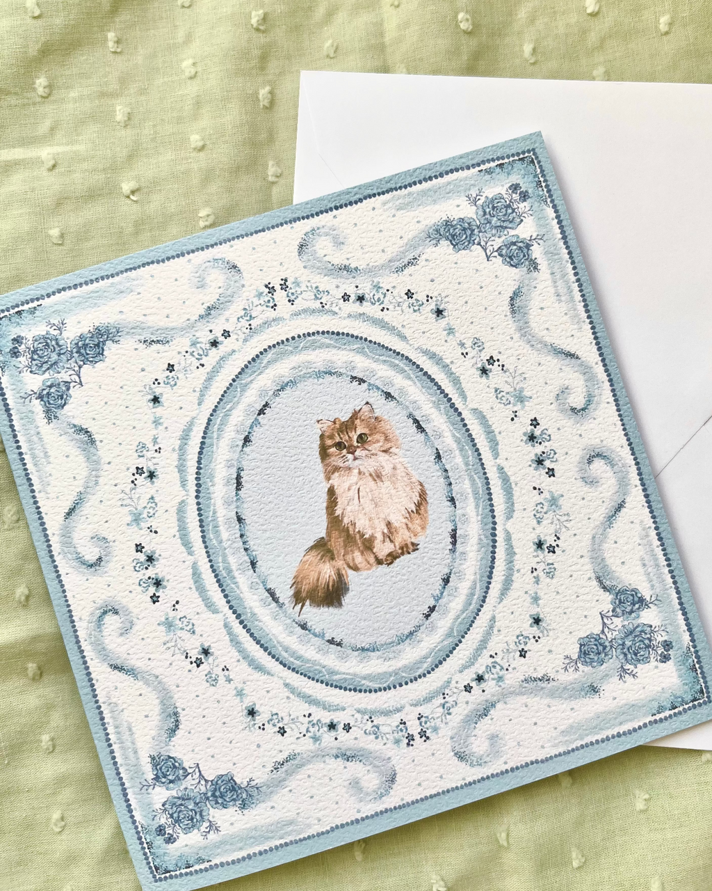 "Azure Porcelain" Golden Chinchilla Persian Cat Greeting Card