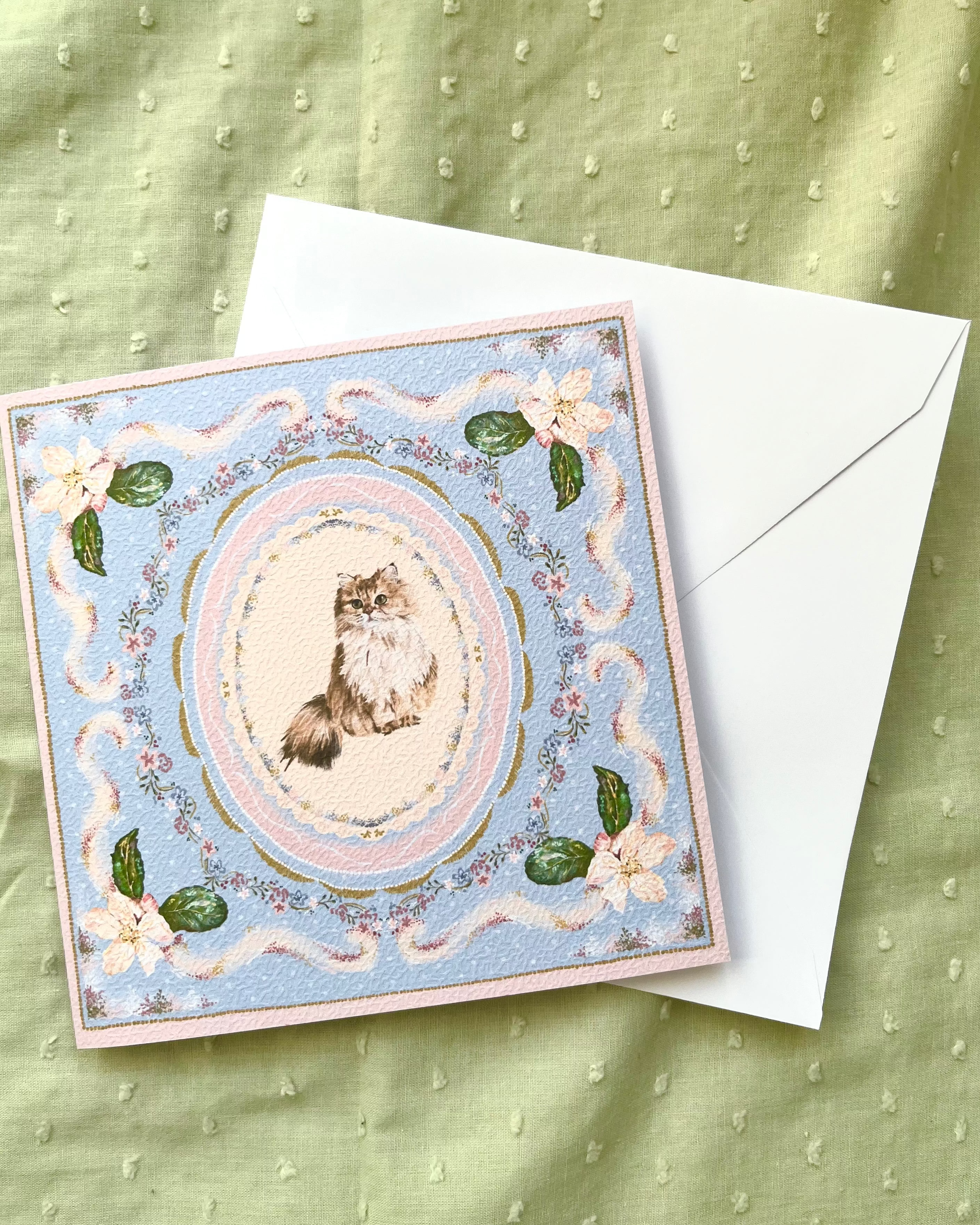 "Periwinkle Reverie" Golden Chinchilla Persian Cat Greeting Card
