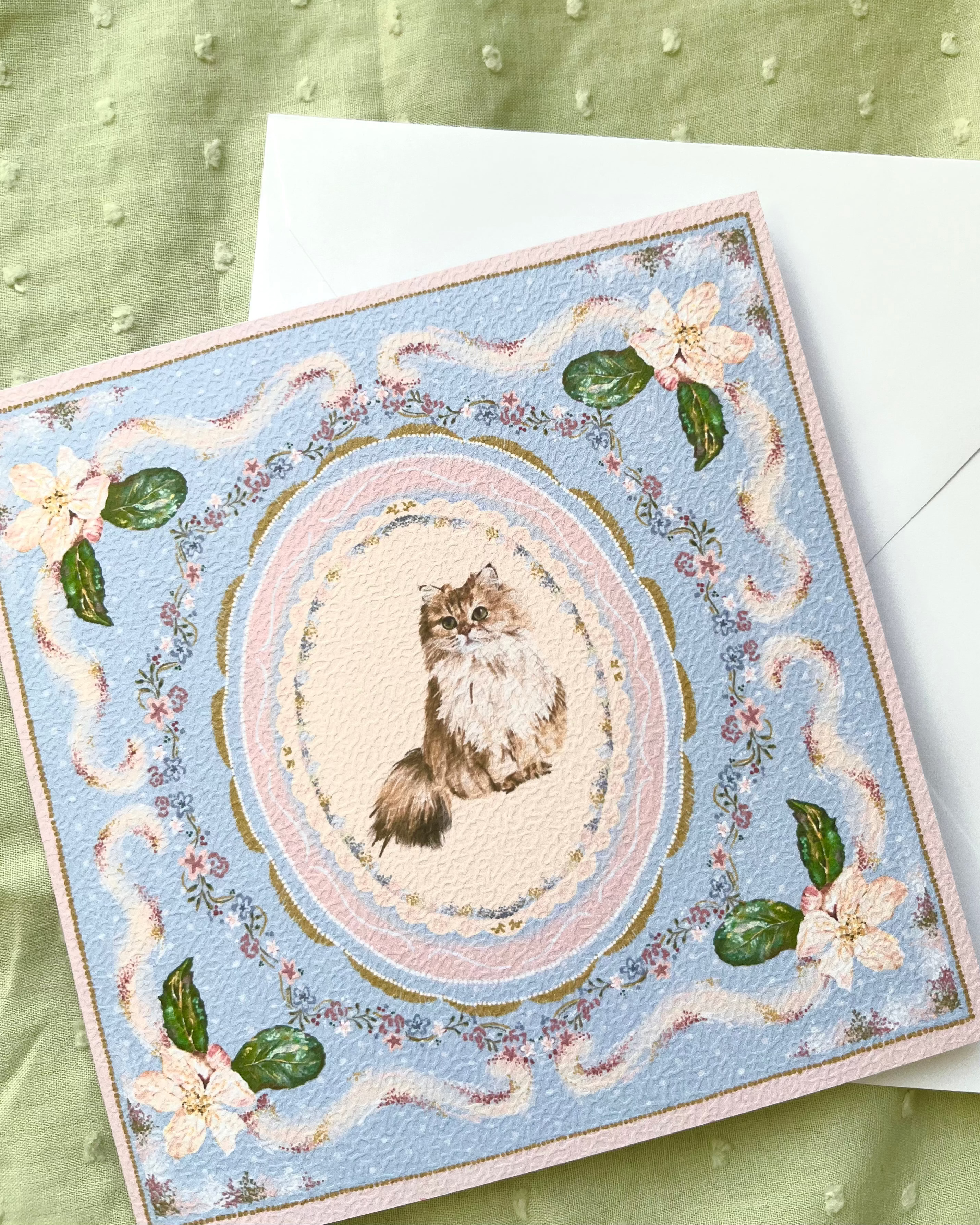 "Periwinkle Reverie" Golden Chinchilla Persian Cat Greeting Card
