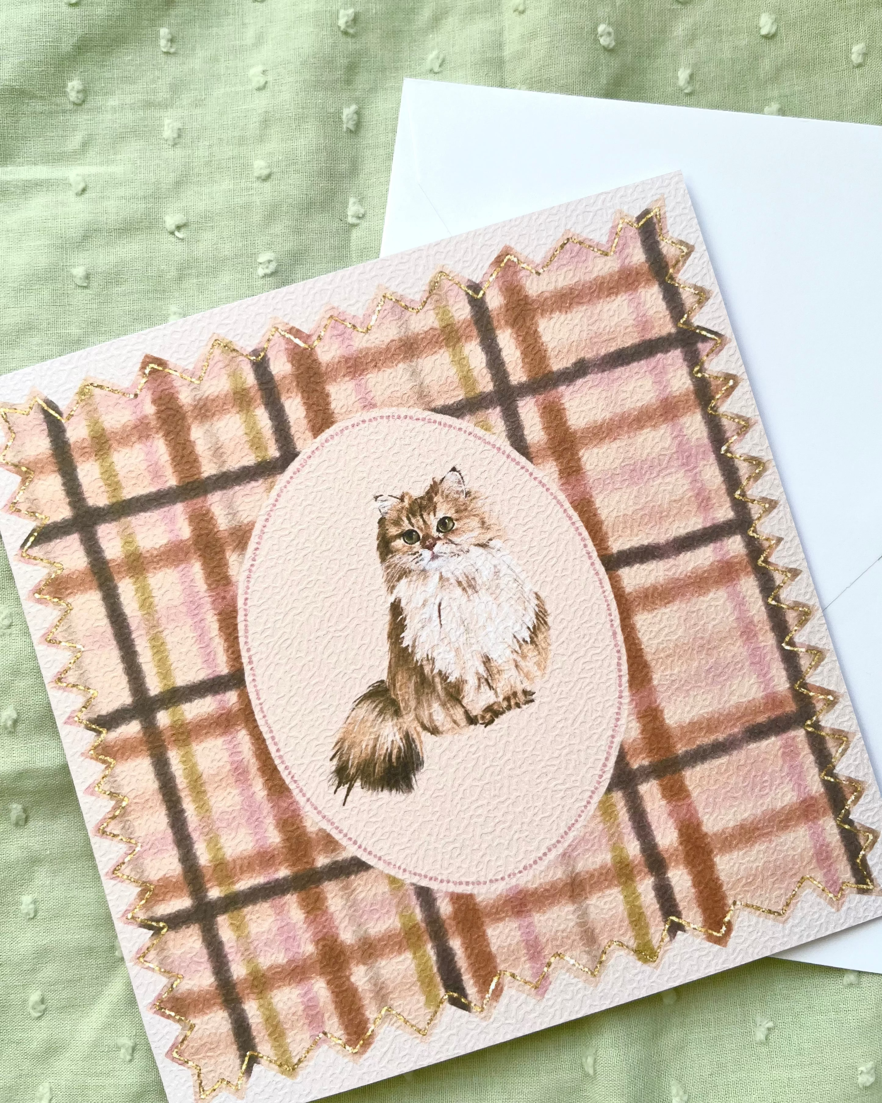 "Auburn Plaid" Golden Chinchilla Persian Cat Greeting Card