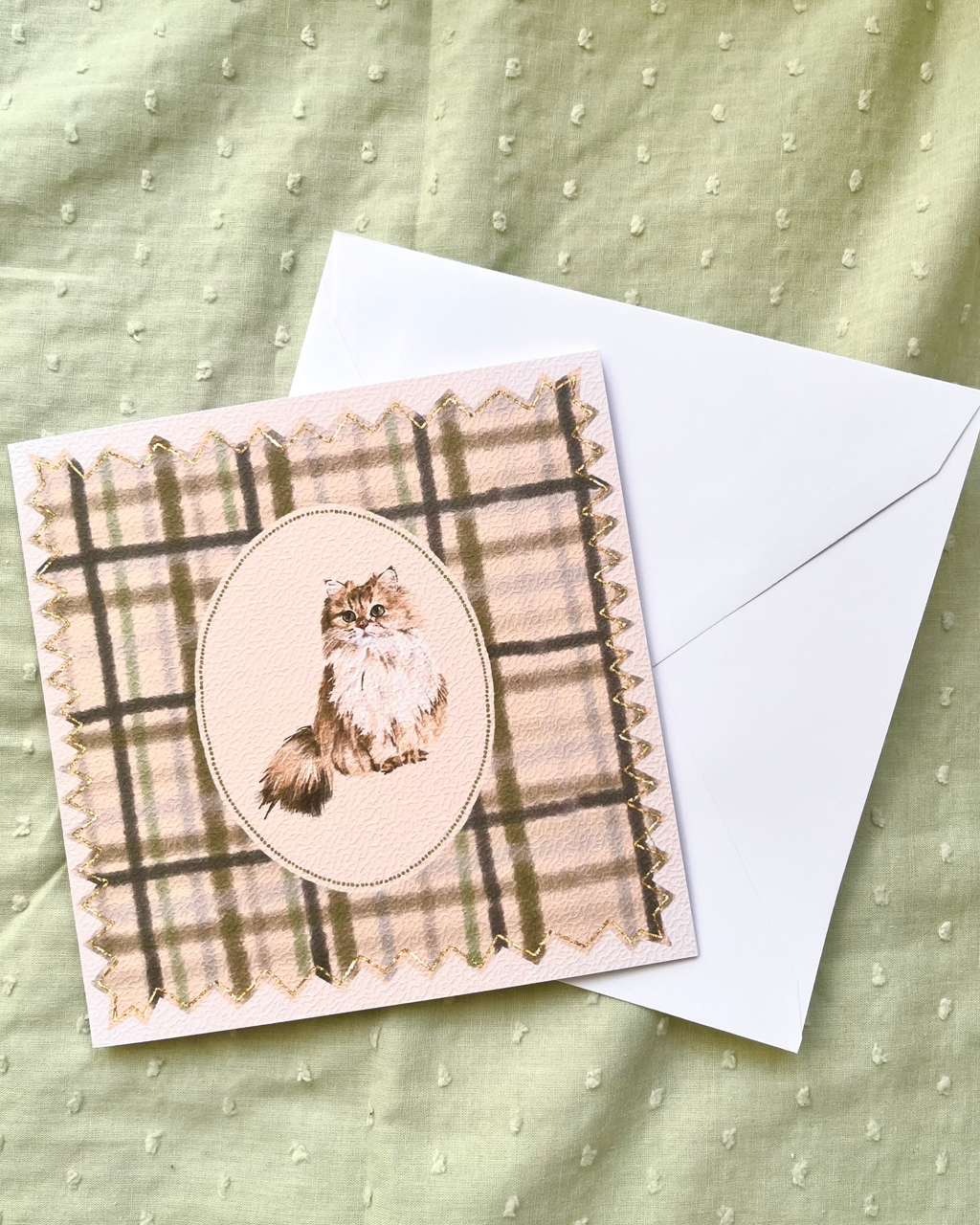 "Olive Plaid" Golden Chinchilla Persian Cat Greeting Card
