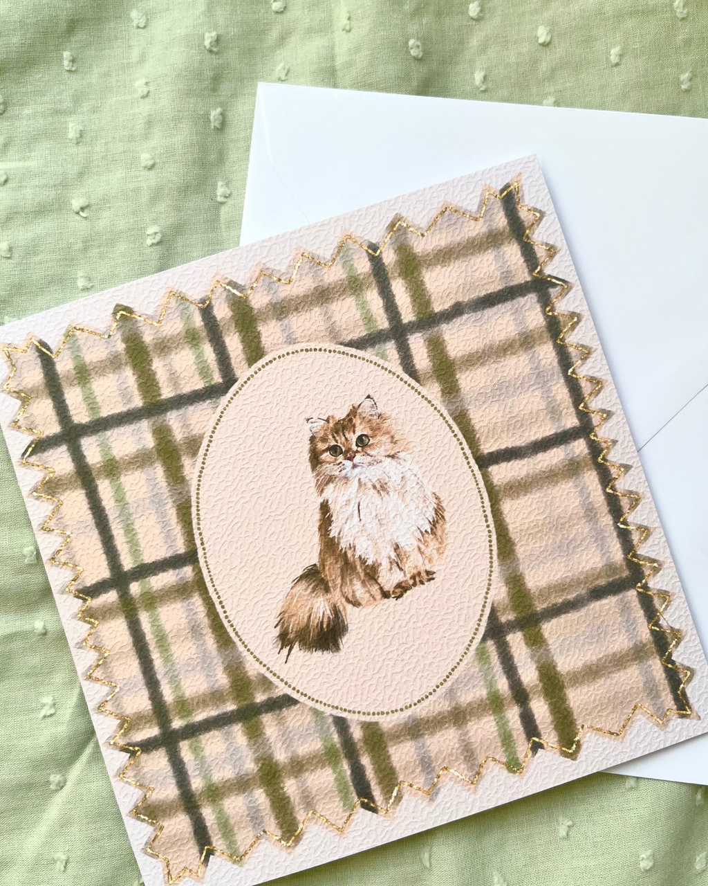 "Olive Plaid" Golden Chinchilla Persian Cat Greeting Card
