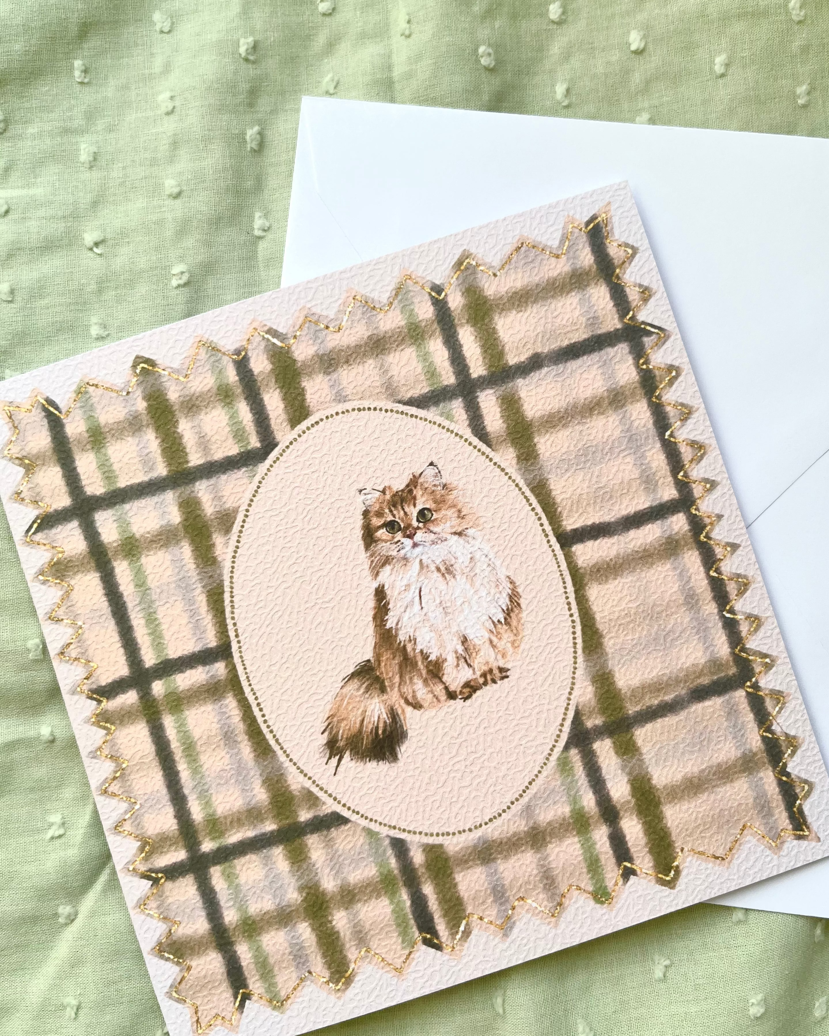 "Olive Plaid" Golden Chinchilla Persian Cat Greeting Card