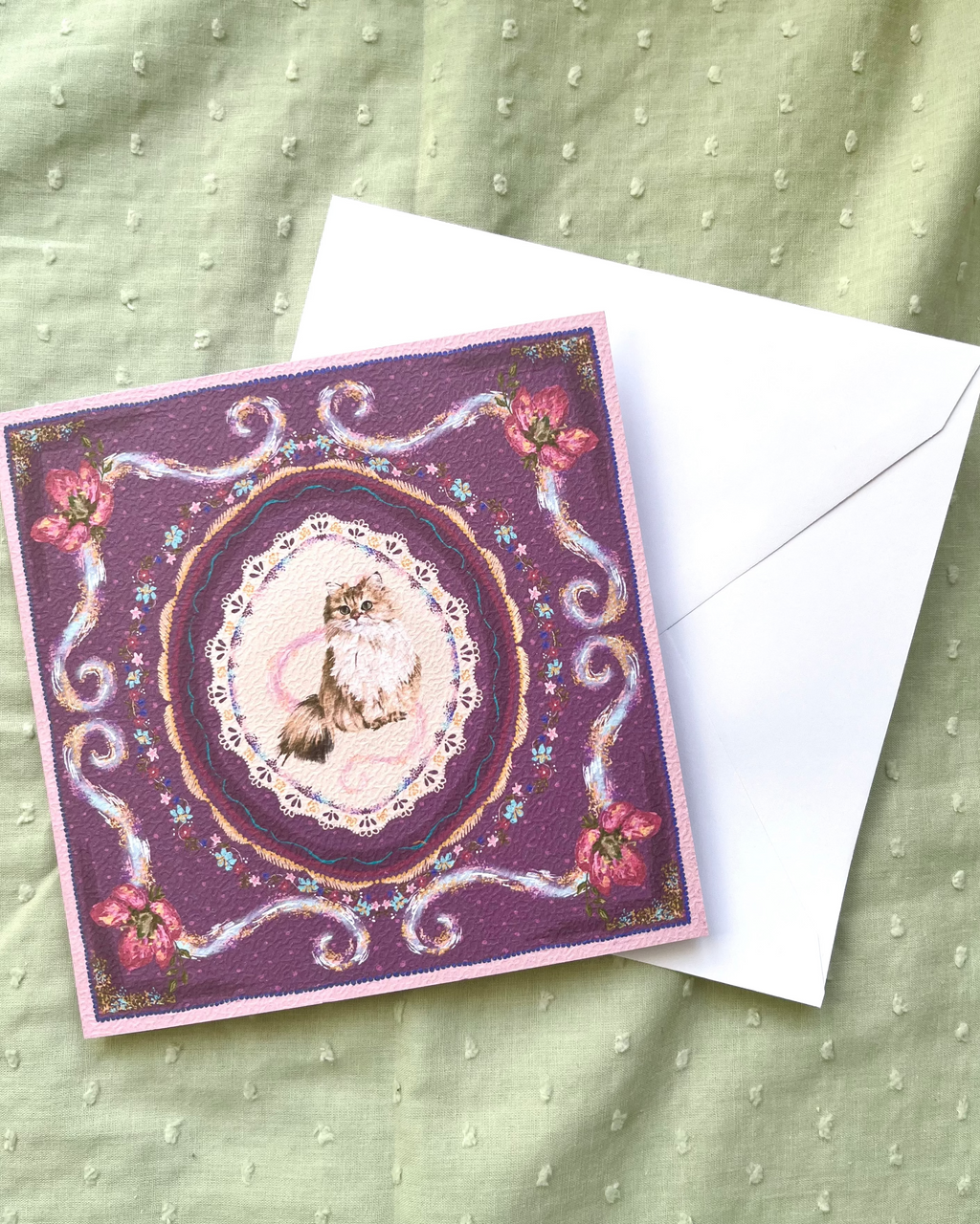 "Amethyst Reverie" Golden Chinchilla Persian Cat Greeting Card