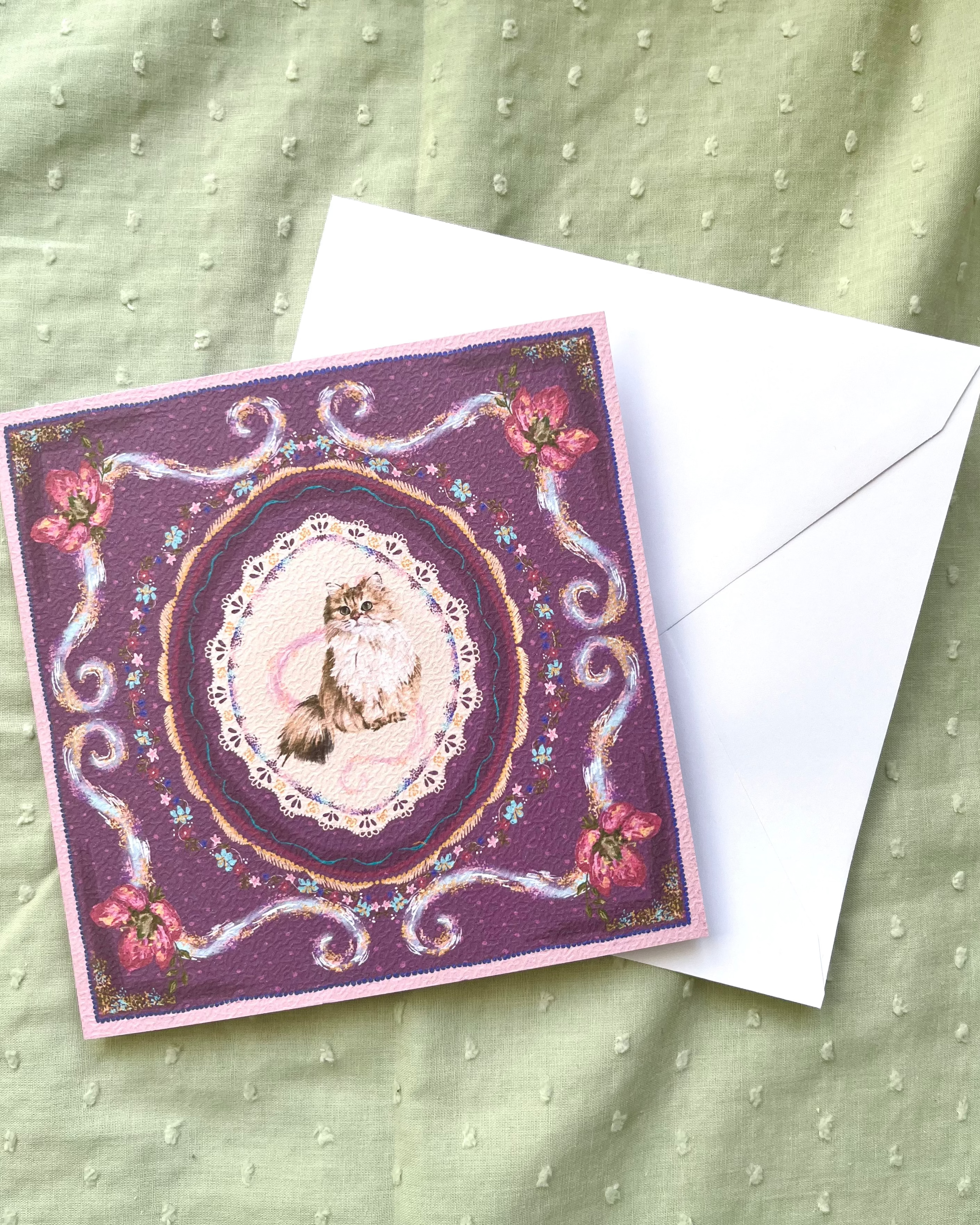 "Amethyst Reverie" Golden Chinchilla Persian Cat Greeting Card
