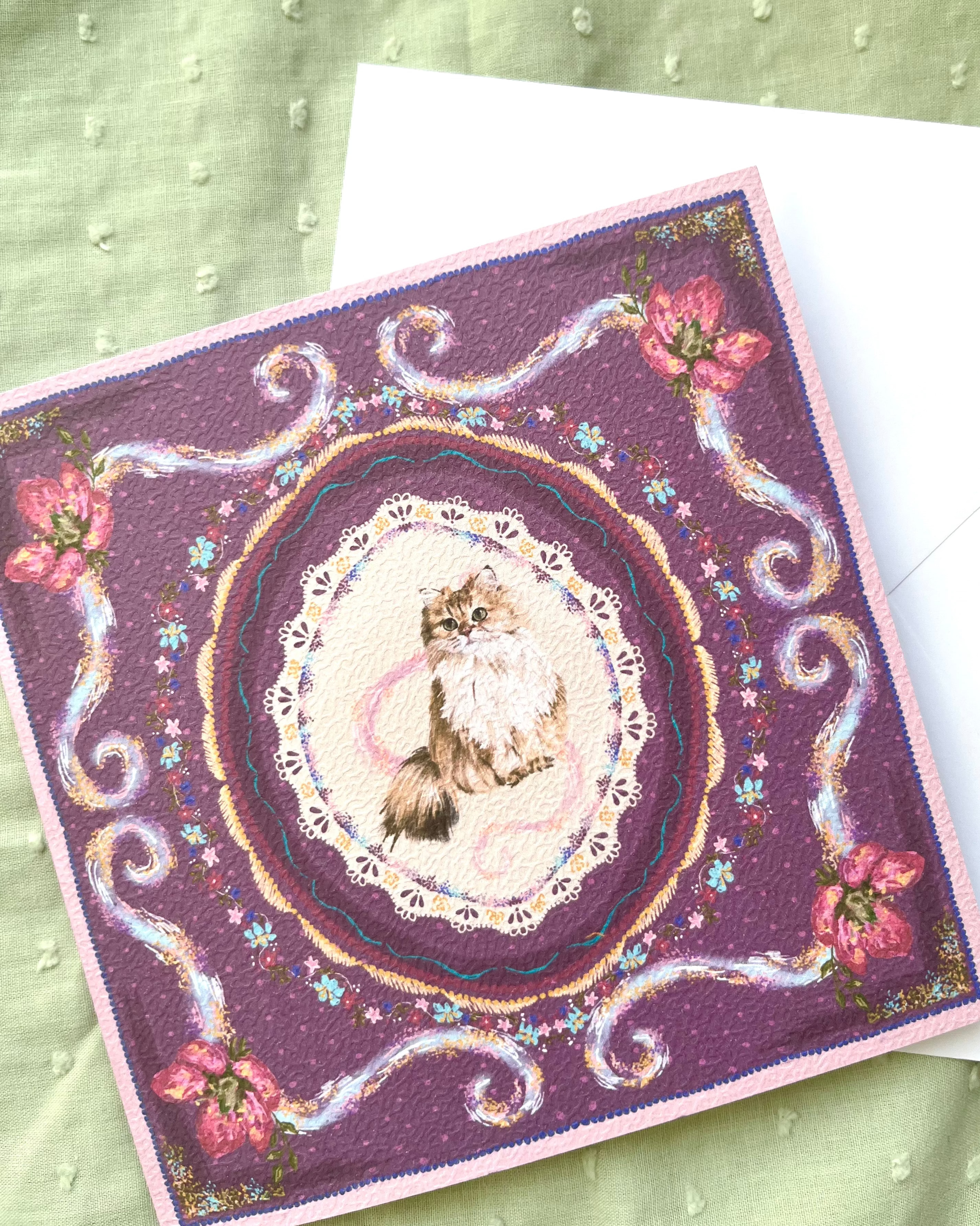 "Amethyst Reverie" Golden Chinchilla Persian Cat Greeting Card