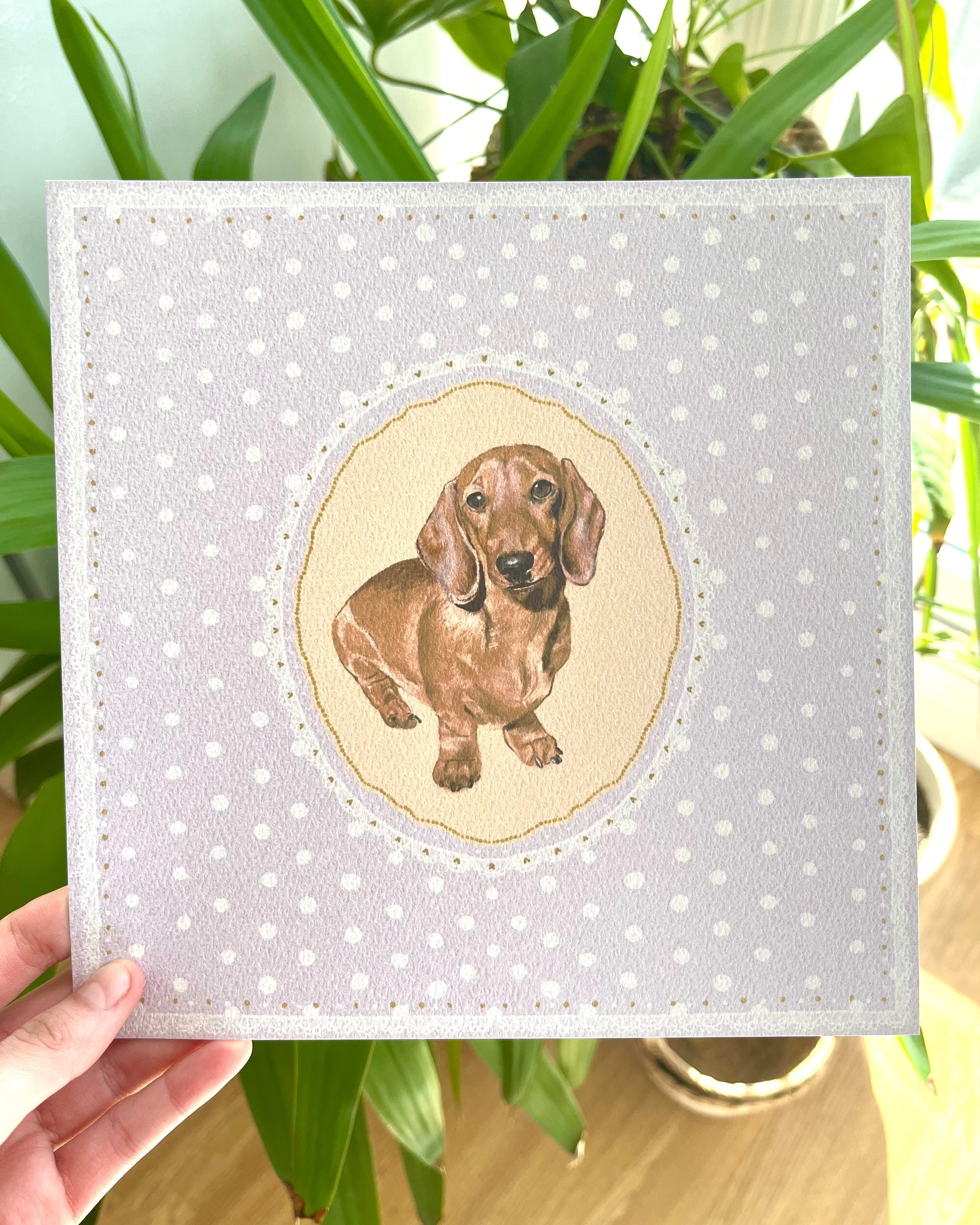 "Lavender Polka Dots" Hand-Illustrated Personalised Pet Portrait Print