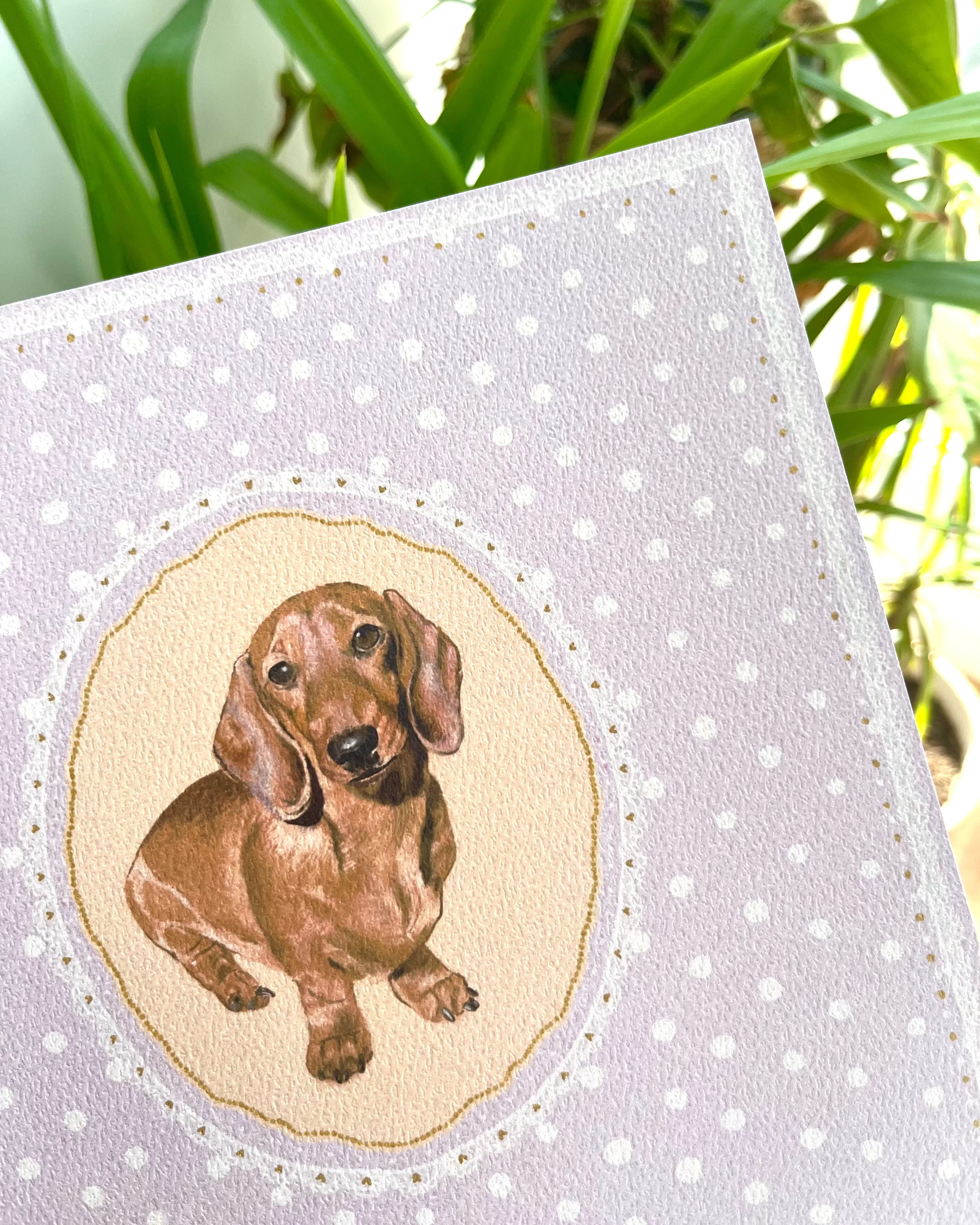 "Lavender Polka Dots" Hand-Illustrated Personalised Pet Portrait Print