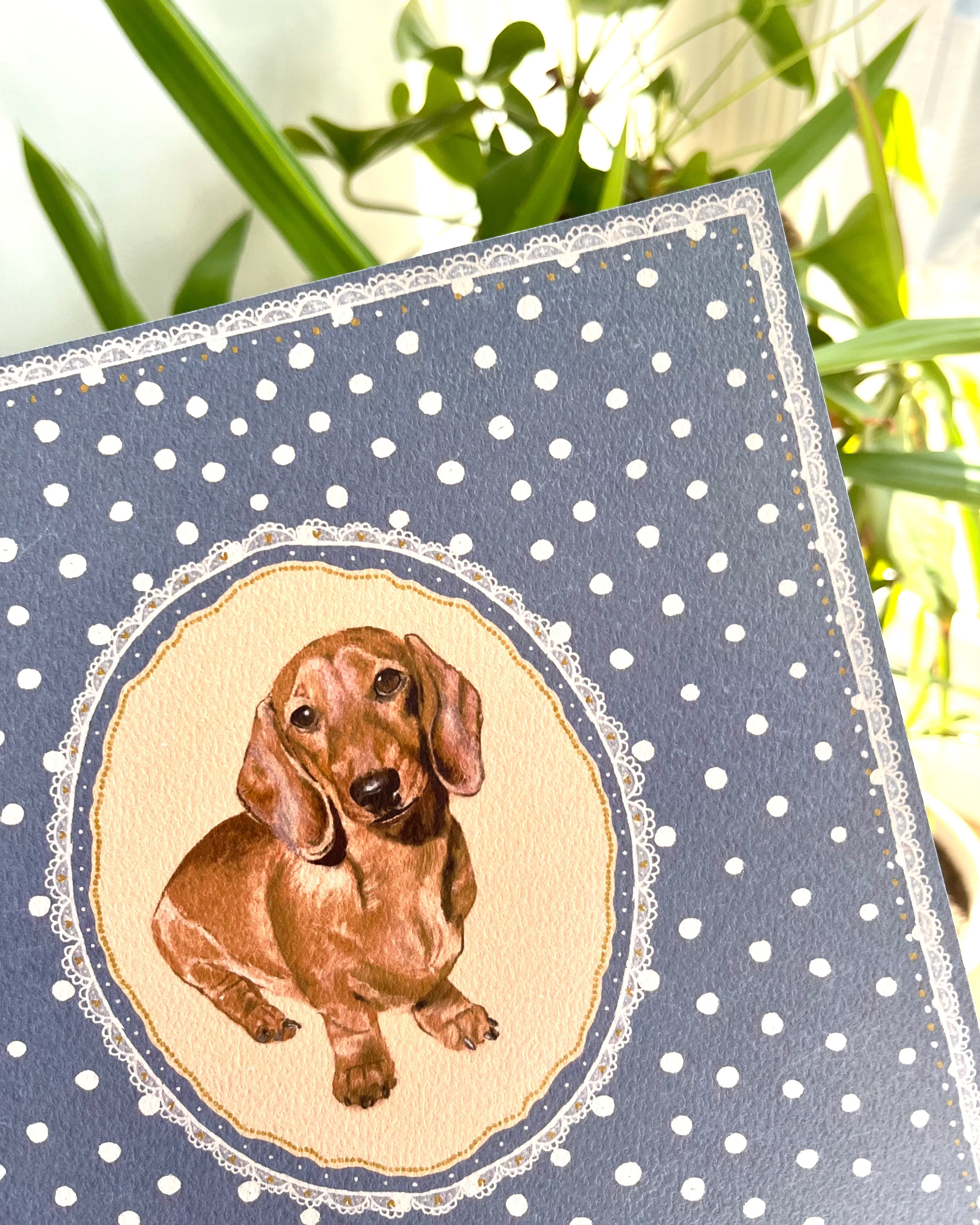"Navy Polka Dots" Hand-Illustrated Personalised Pet Portrait Print
