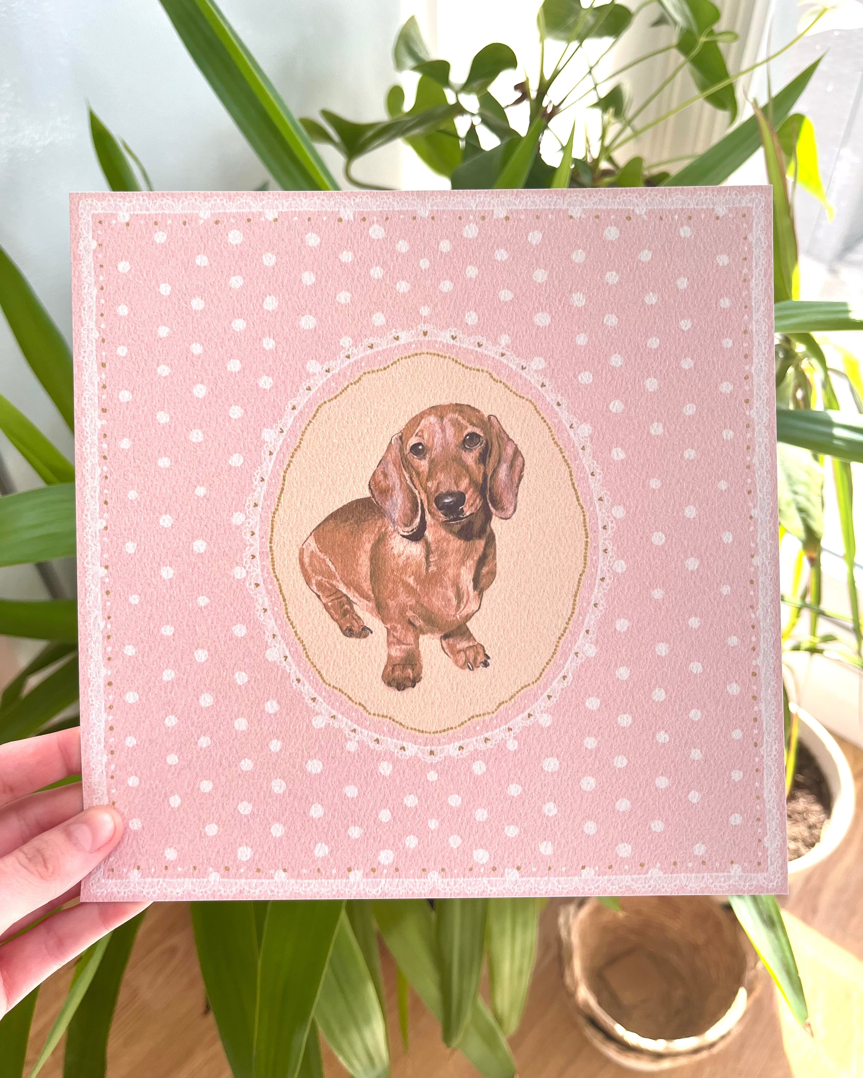 "Blush Polka Dots" Hand-Illustrated Personalised Pet Portrait Print
