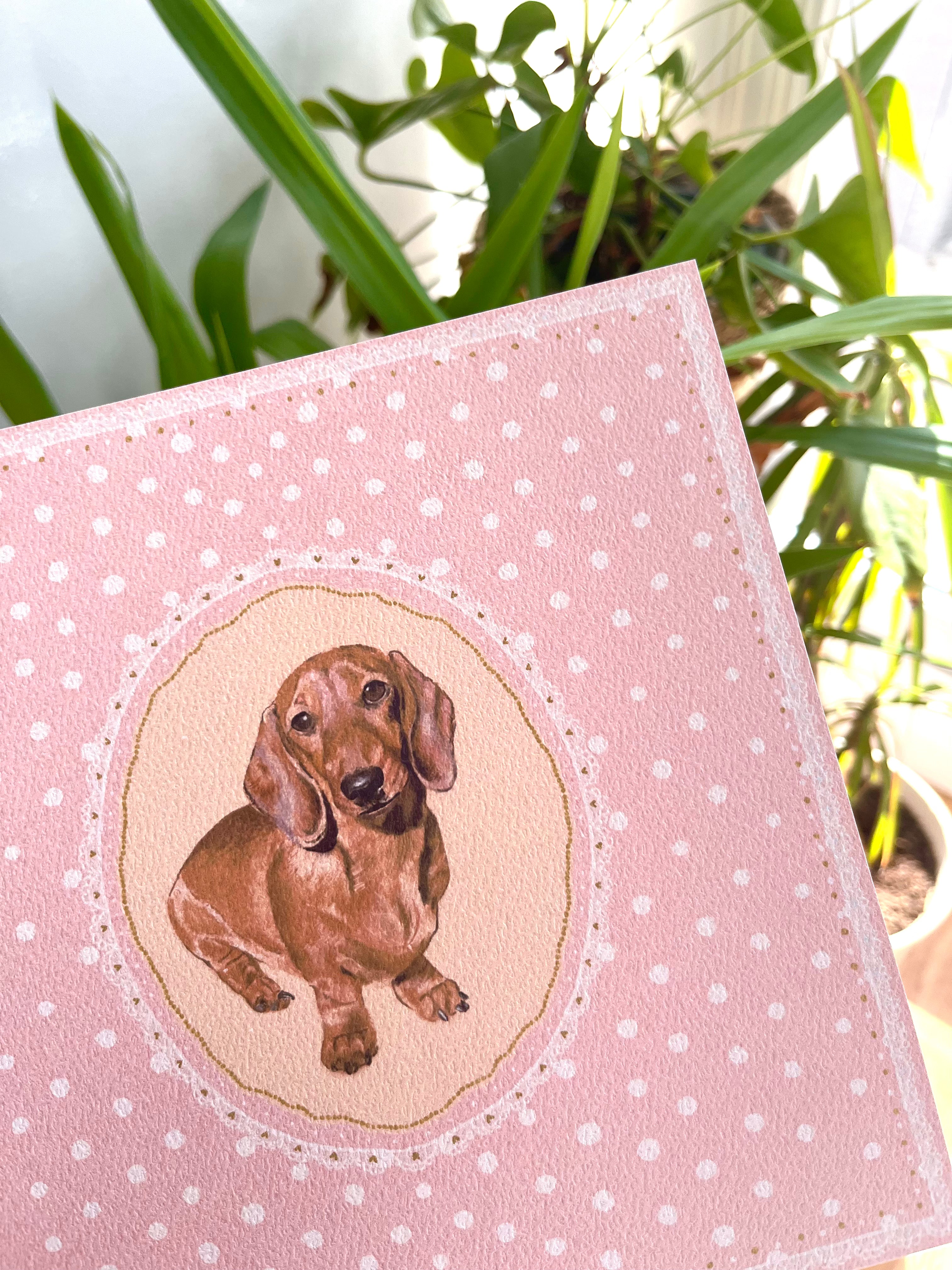 "Blush Polka Dots" Hand-Illustrated Personalised Pet Portrait Print