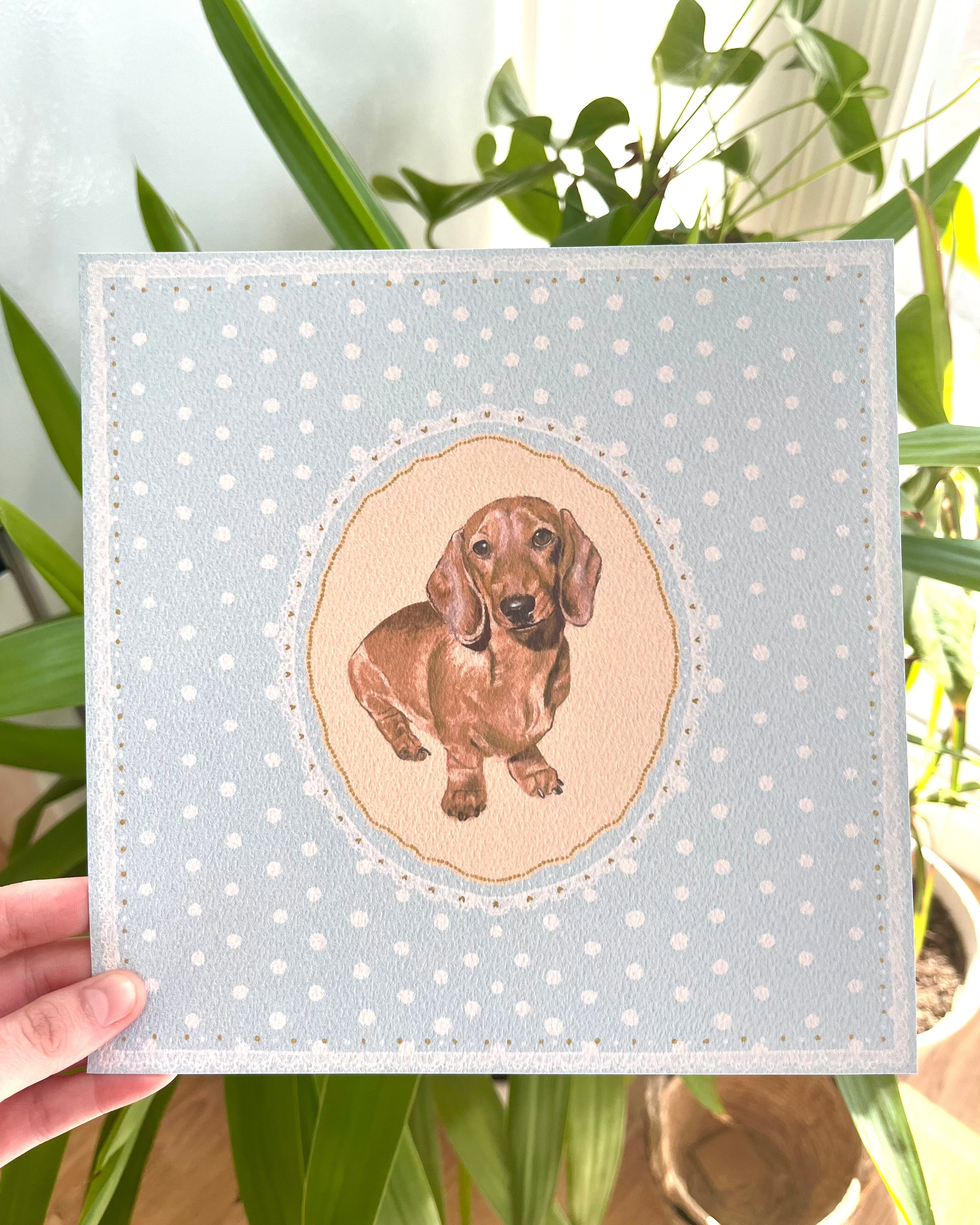 "Ice Polka Dots" Hand-Illustrated Personalised Pet Portrait Print