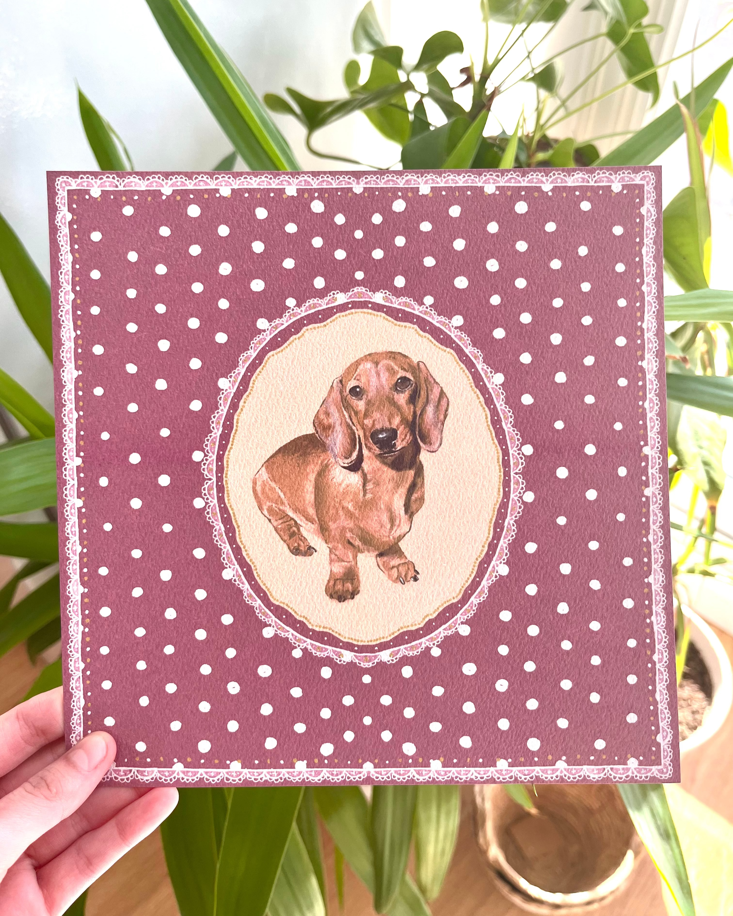 "Berry Polka Dots" Hand-Illustrated Personalised Pet Portrait Print