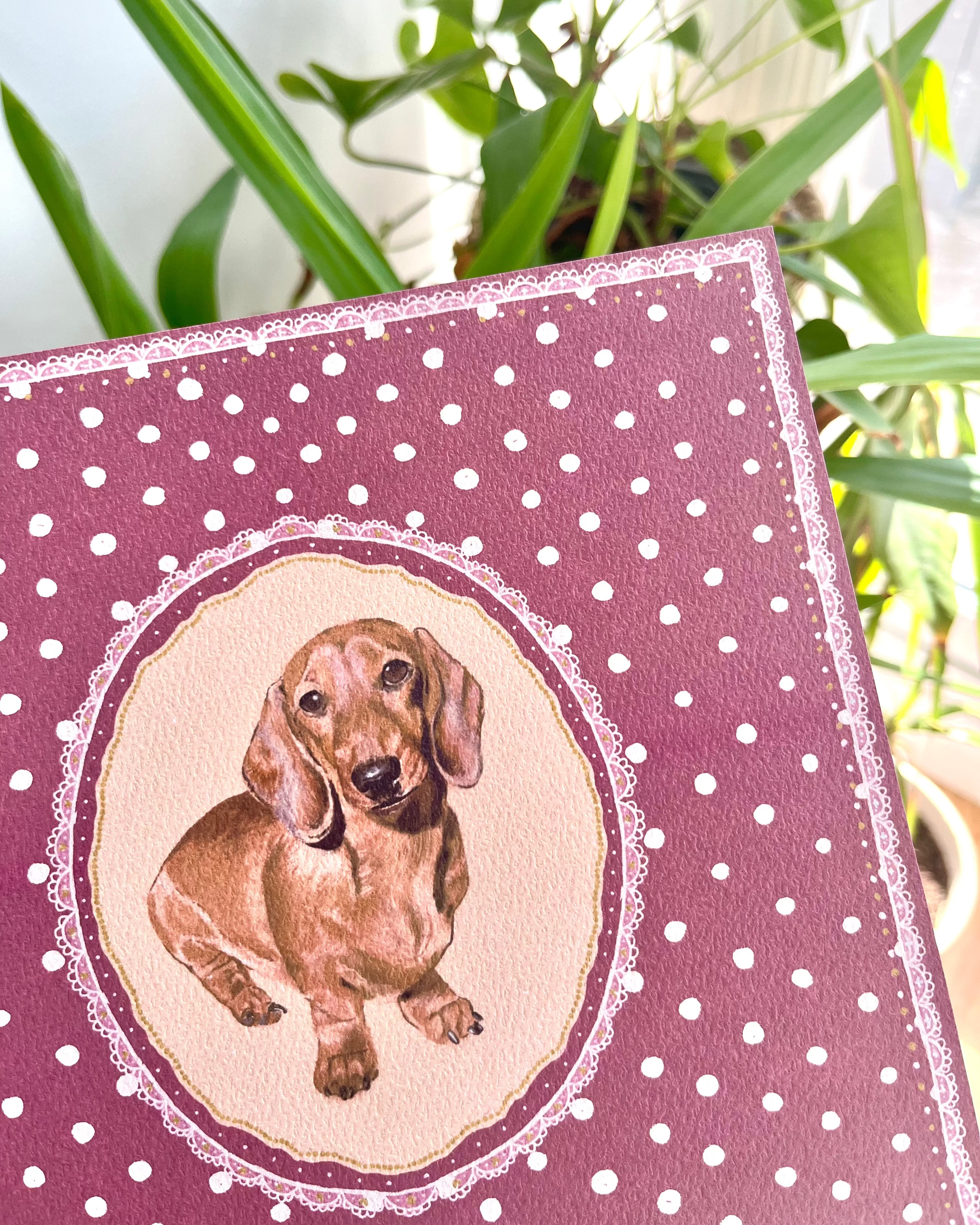 "Berry Polka Dots" Hand-Illustrated Personalised Pet Portrait Print