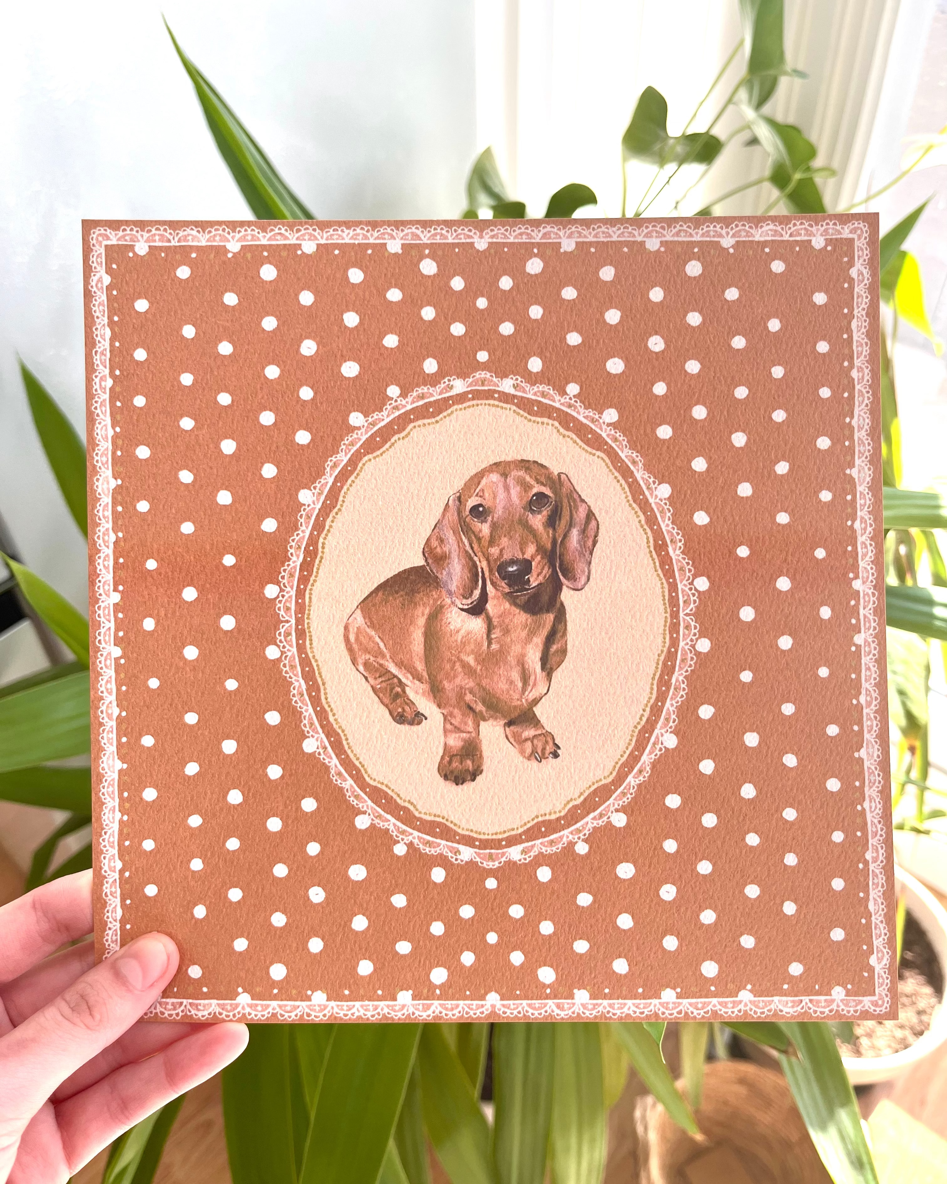 "Clementine Polka Dots" Hand-Illustrated Personalised Pet Portrait Print