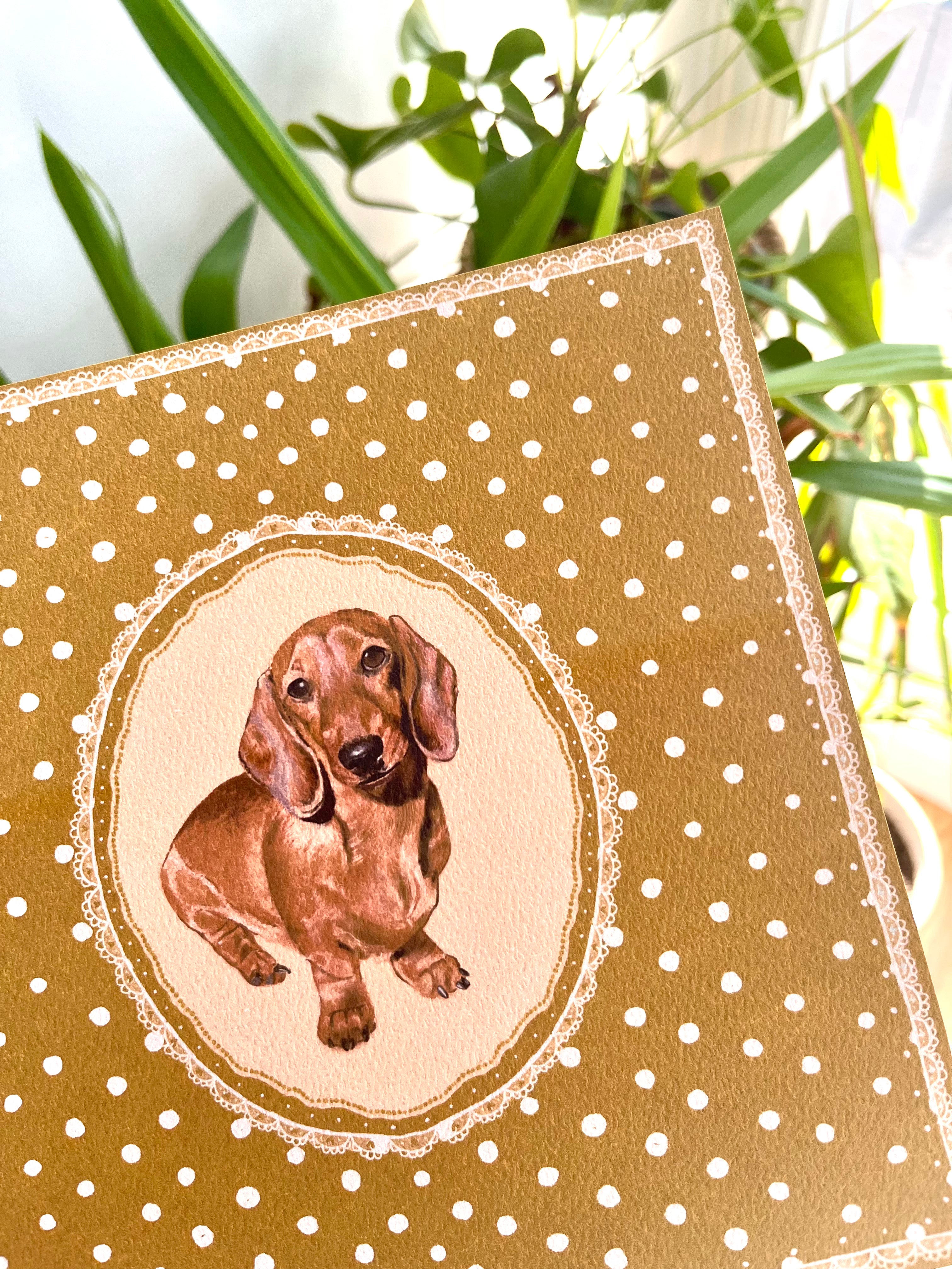 "Mustard Polka Dots" Hand-Illustrated Personalised Pet Portrait Print