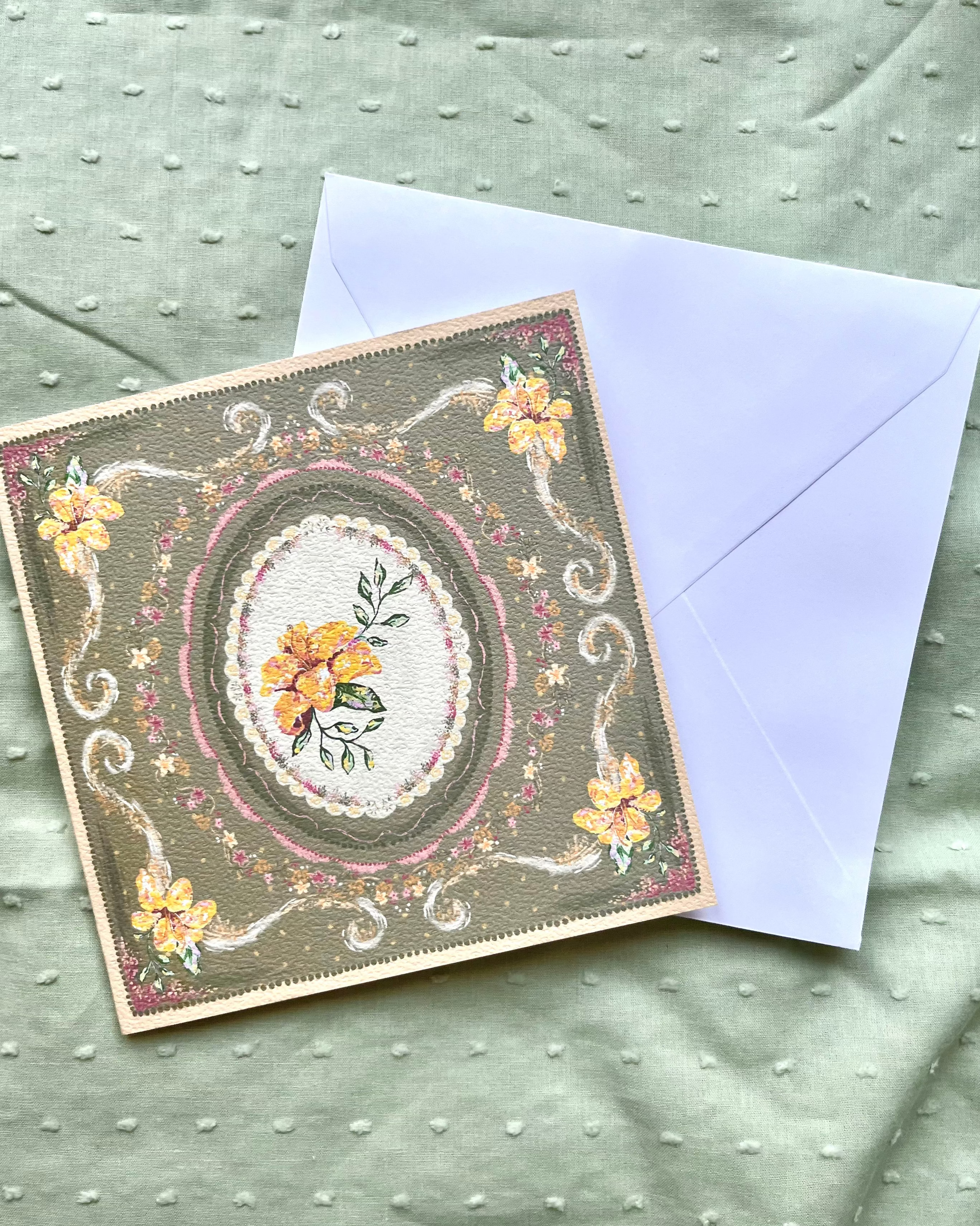 "Golden Reverie" Vintage Floral Greeting Card