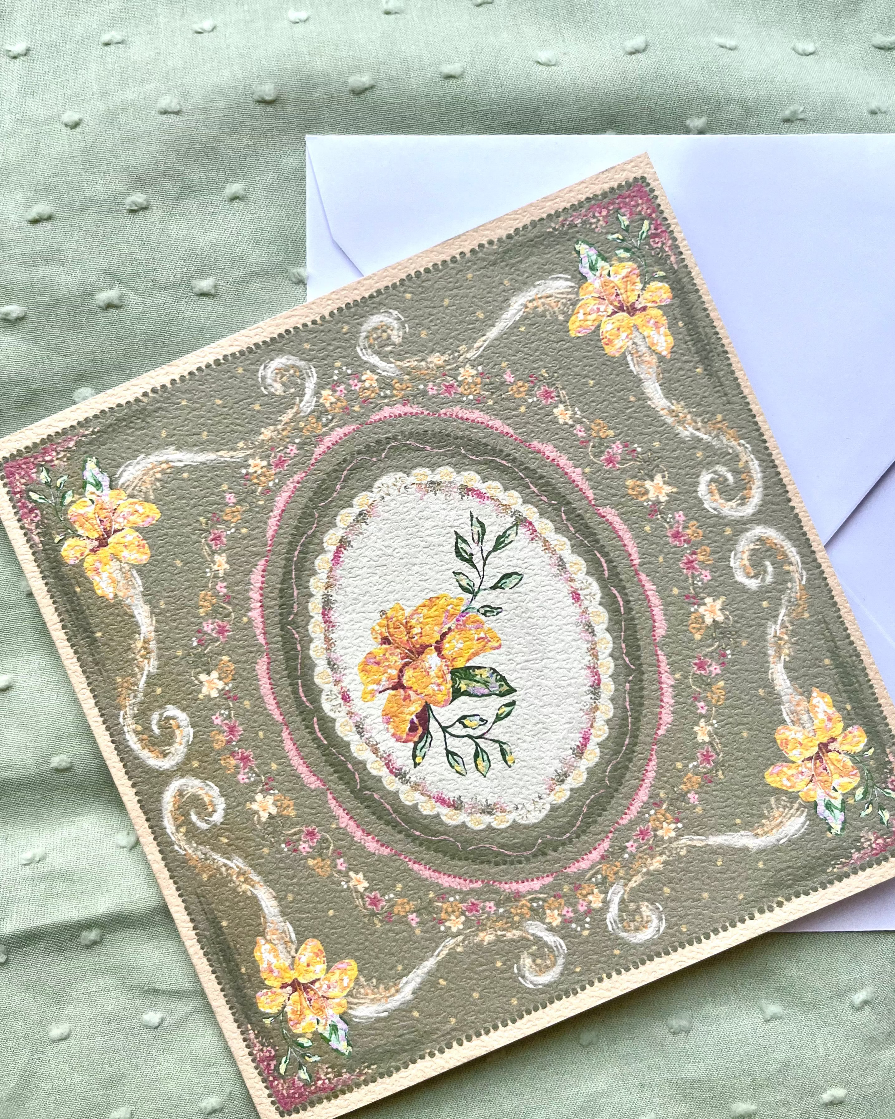 "Golden Reverie" Vintage Floral Greeting Card