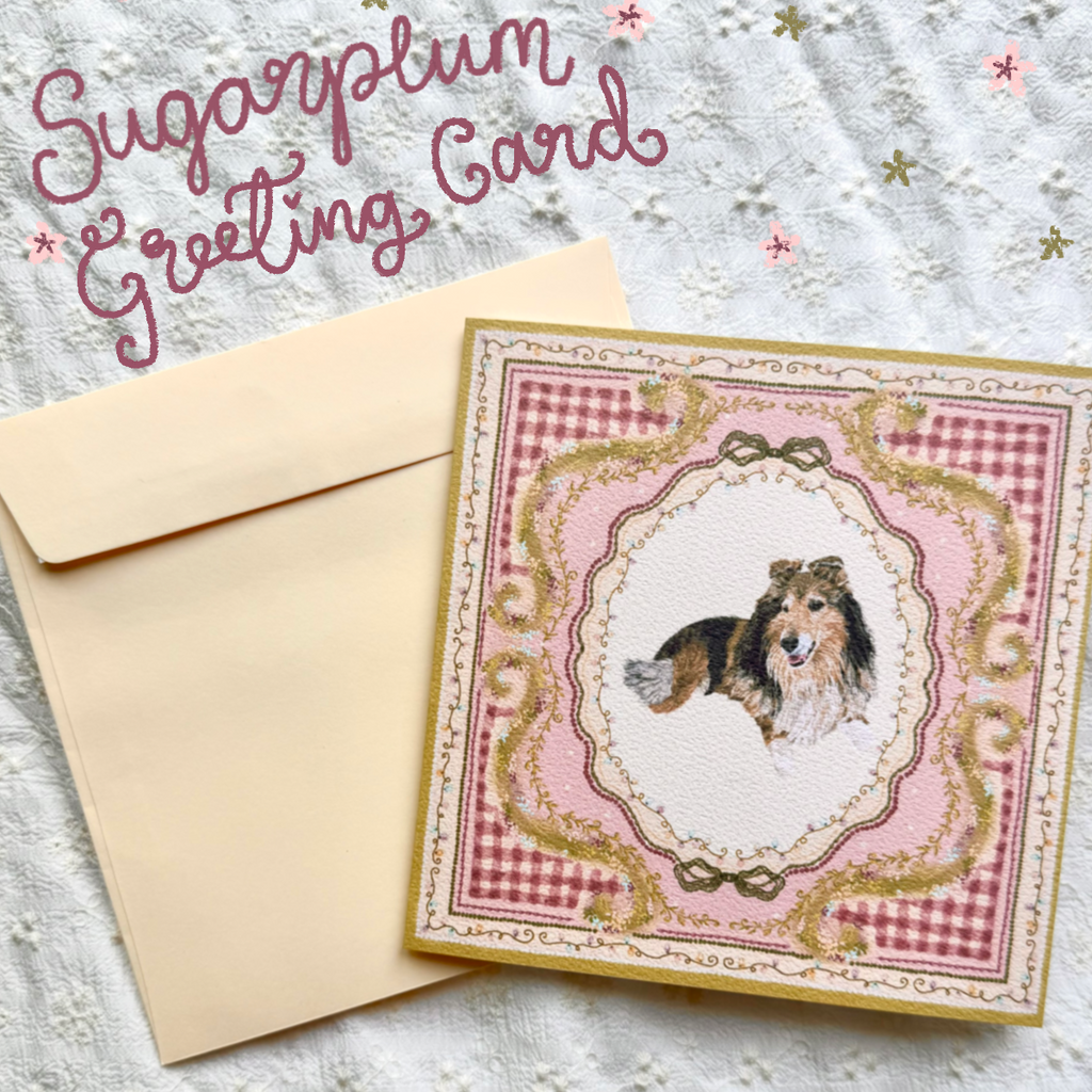 "Sugarplum" Sable & White Rough Collie Christmas Greeting Card