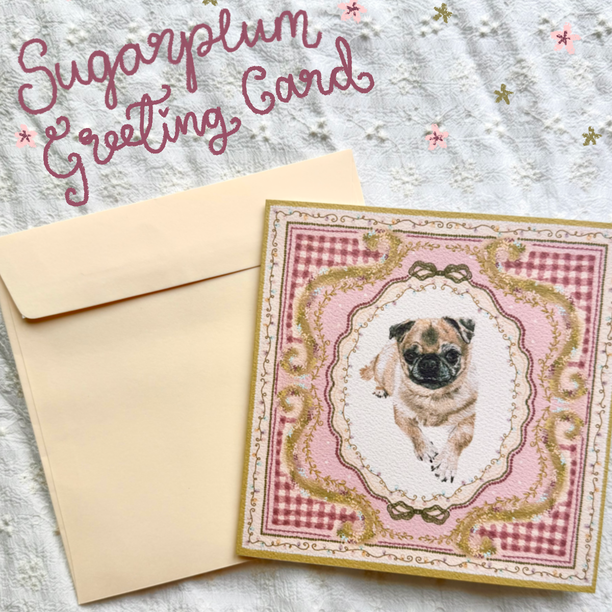 "Sugarplum" Fawn Chug (Chihuahua x Pug Mix) Christmas Greeting Card