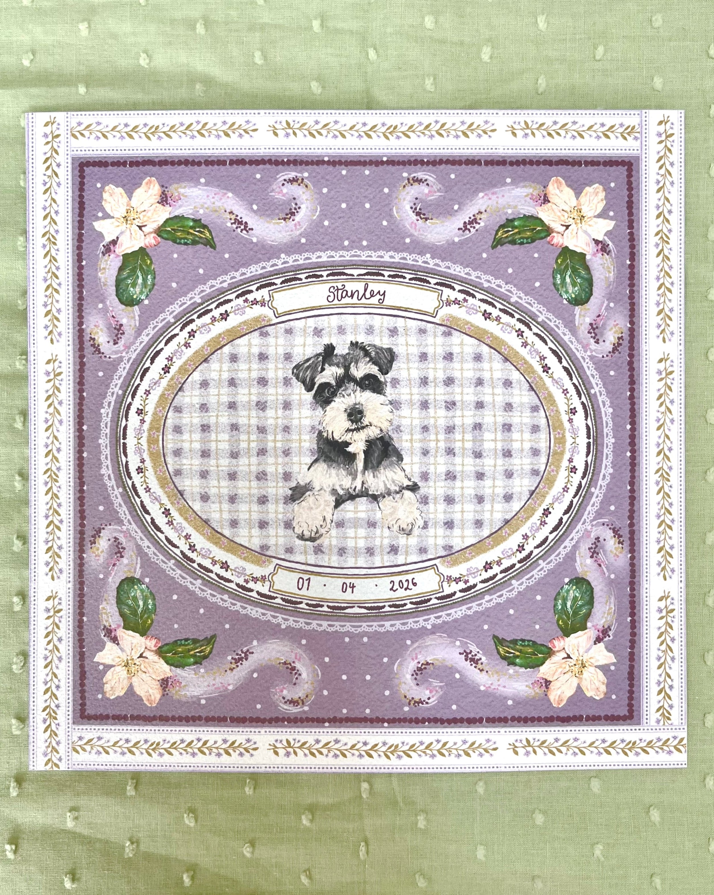 "Purple Forget-me-not" Hand-Illustrated Personalised Pet Memorial Portrait Print