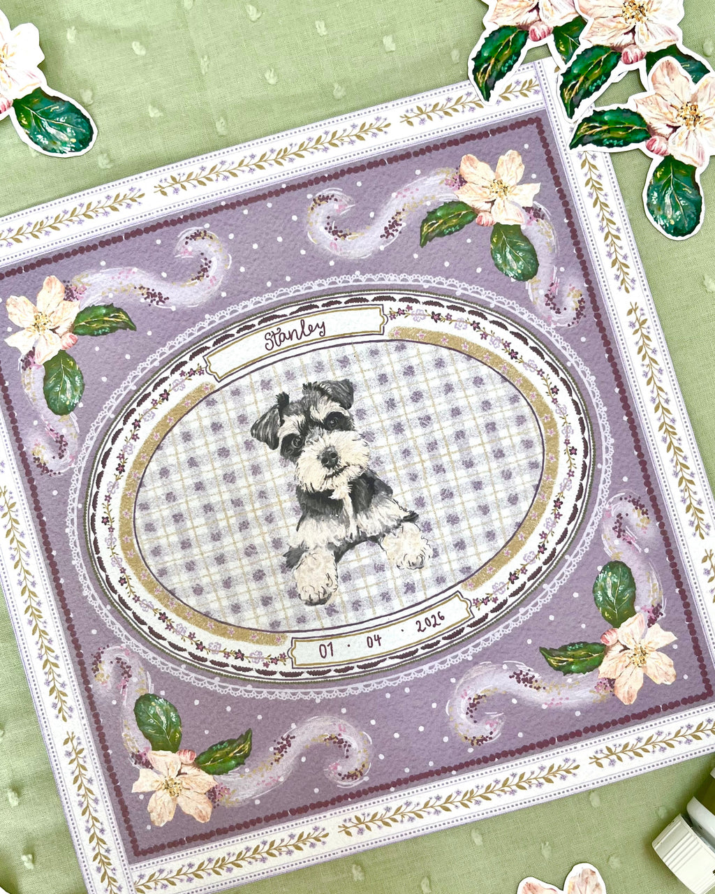 "Purple Forget-me-not" Hand-Illustrated Personalised Pet Memorial Portrait Print