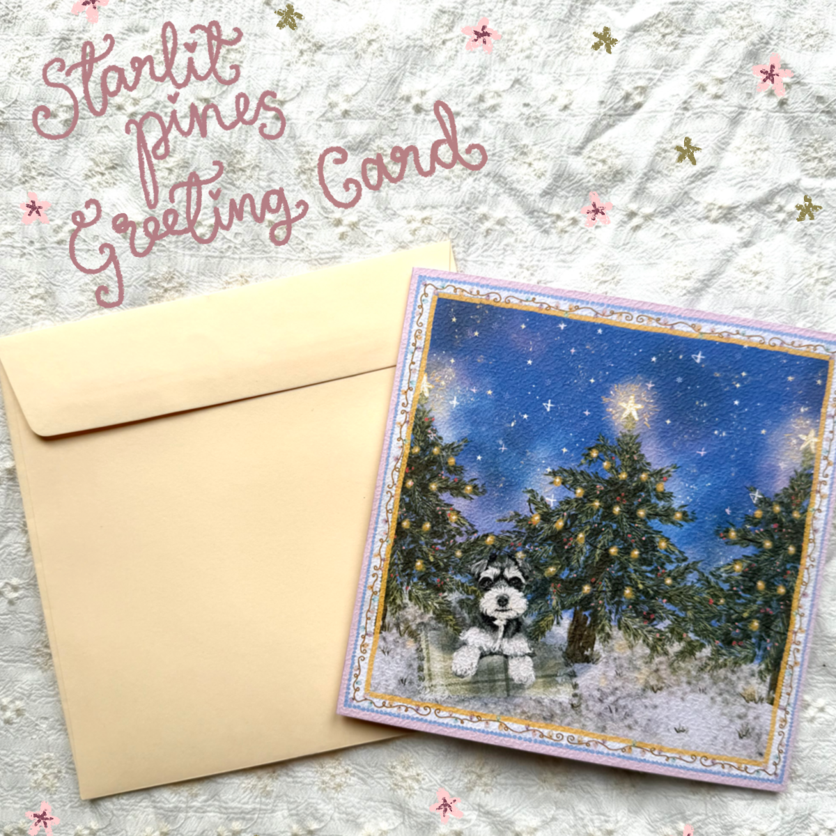 "Starlit Pines" Miniature Salt & Pepper Schnauzer Christmas Greeting Card