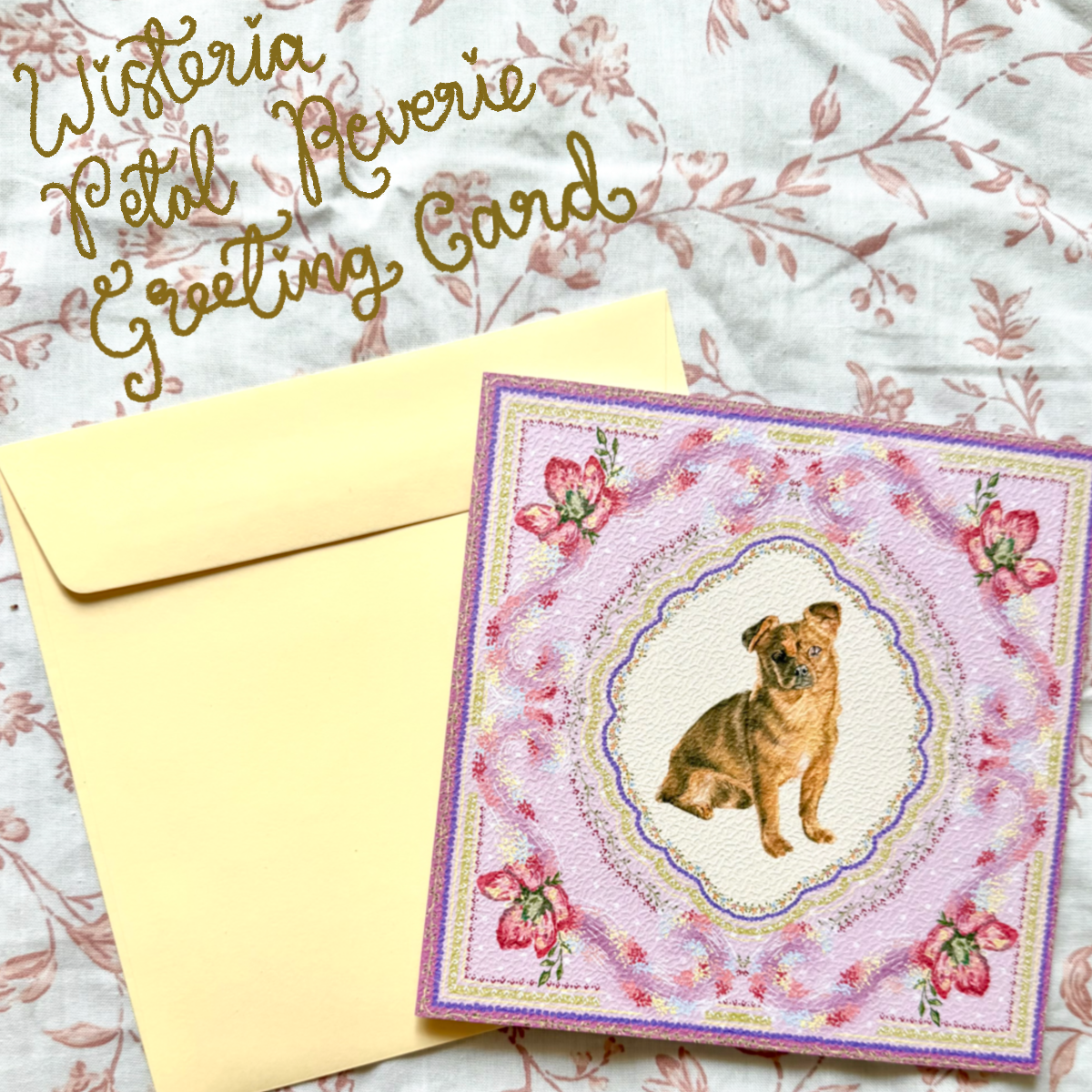 "Wisteria Petal Reverie" Fawn Smooth Coat Chihuahua Greeting Card
