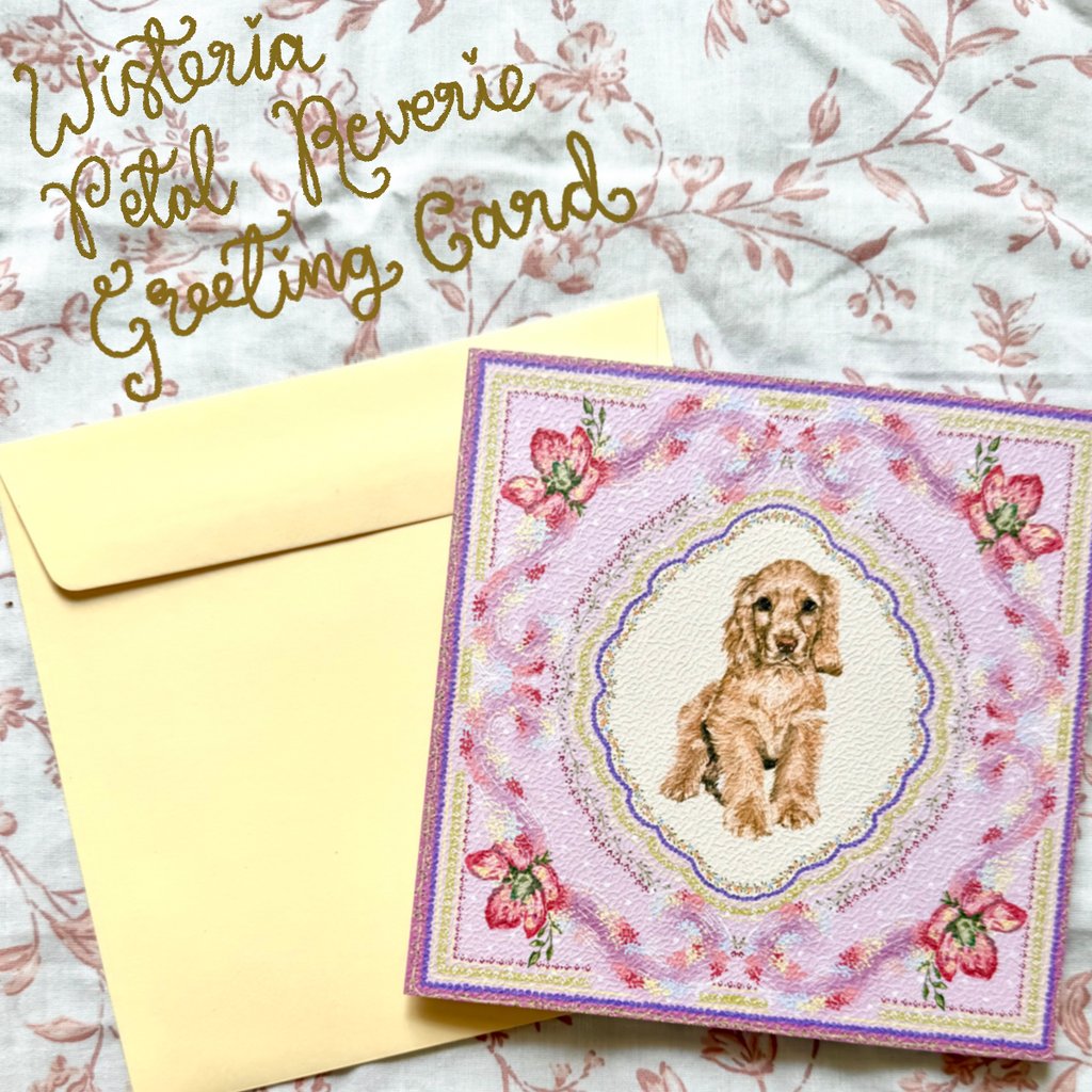 "Wisteria Petal Reverie" Golden English Cocker Spaniel Greeting Card