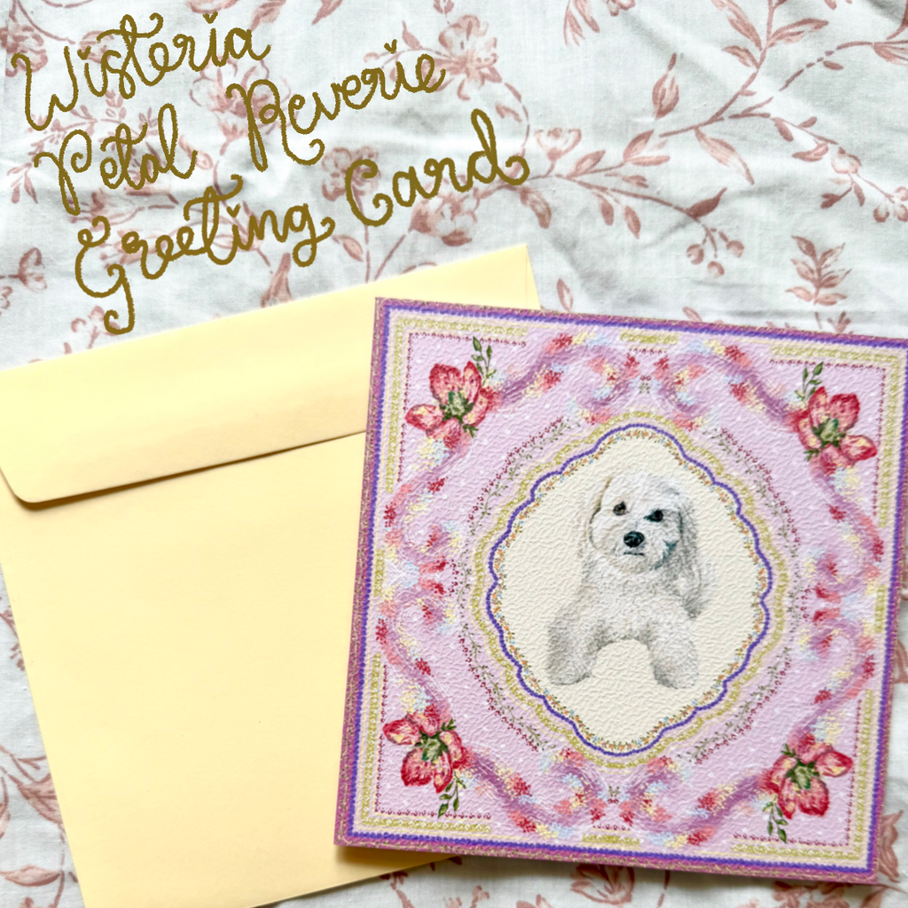 "Wisteria Petal Reverie" Cream Maltipoo (Maltese x Poodle Mix) Greeting Card