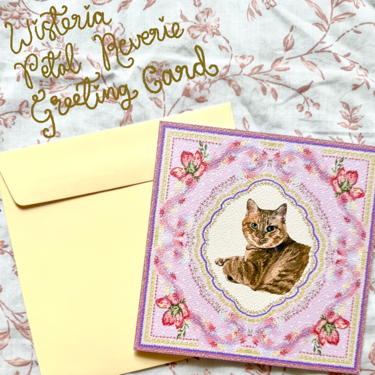 "Wisteria Petal Reverie" Ginger Domestic Shorthair Tabby Greeting Card