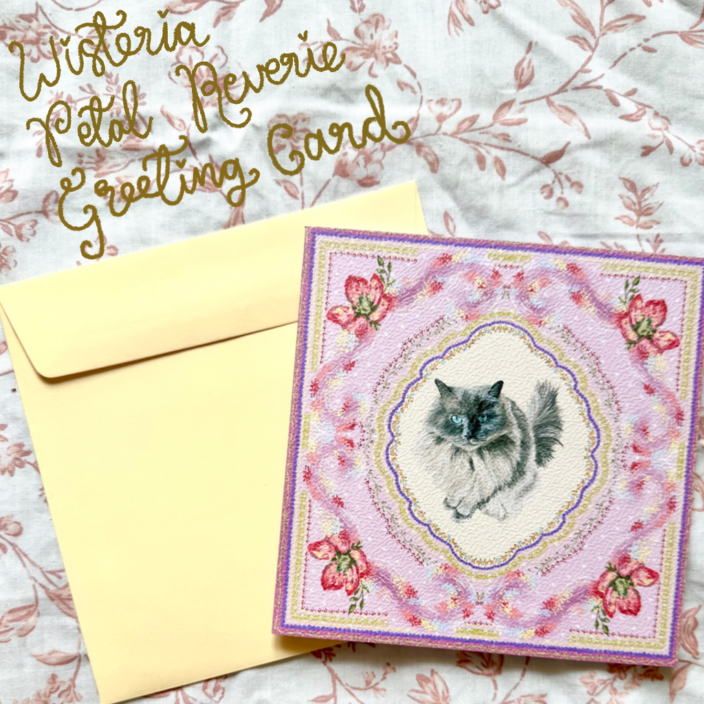 "Wisteria Petal Reverie" Blue Point Ragdoll Greeting Card