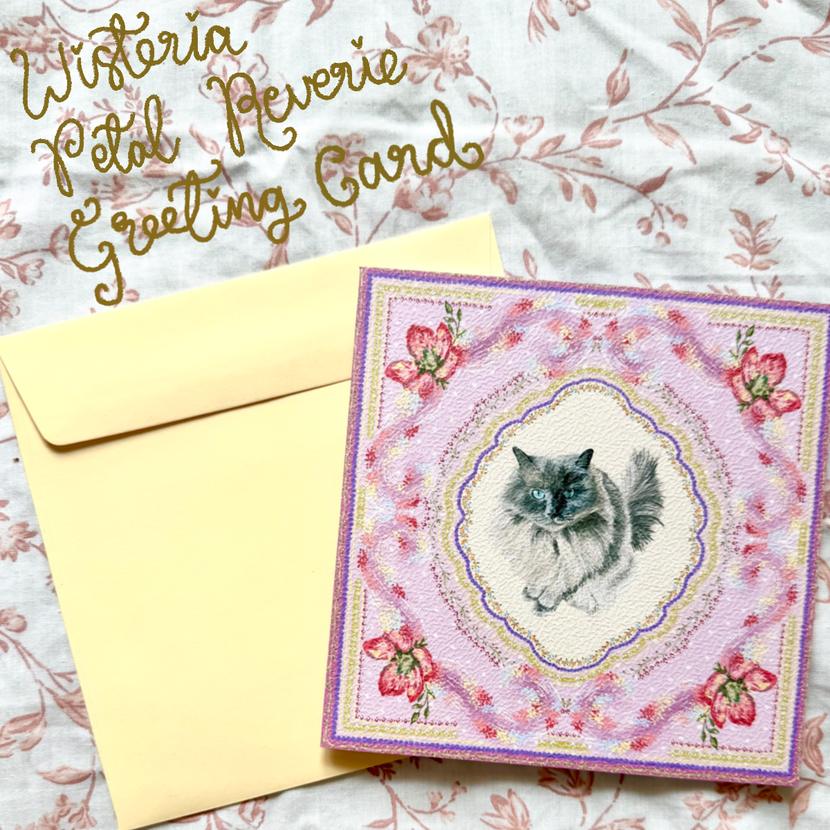 "Wisteria Petal Reverie" Blue Point Ragdoll Greeting Card