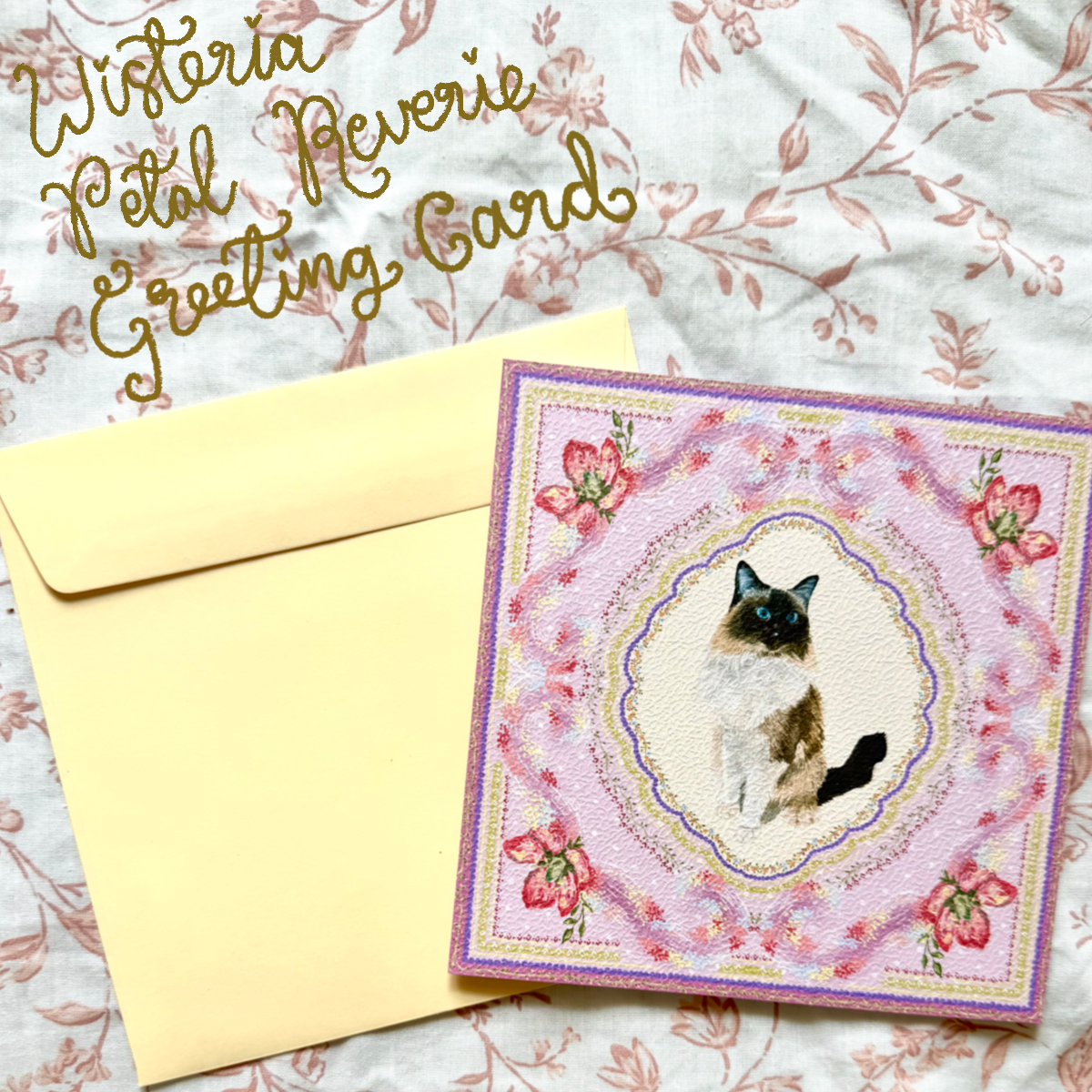"Wisteria Petal Reverie" Seal Point Mitted Ragdoll Greeting Card