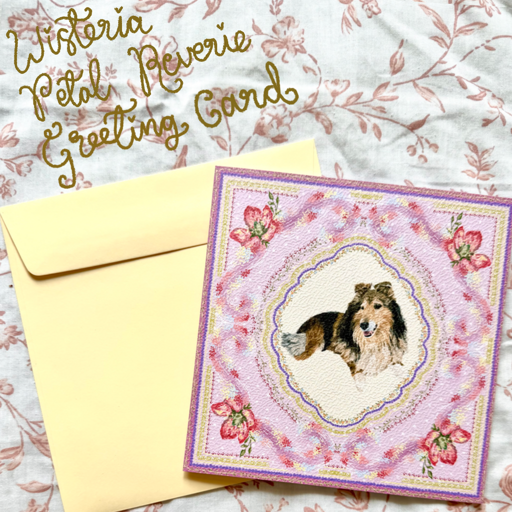 "Wisteria Petal Reverie" Sable & White Rough Collie Greeting Card