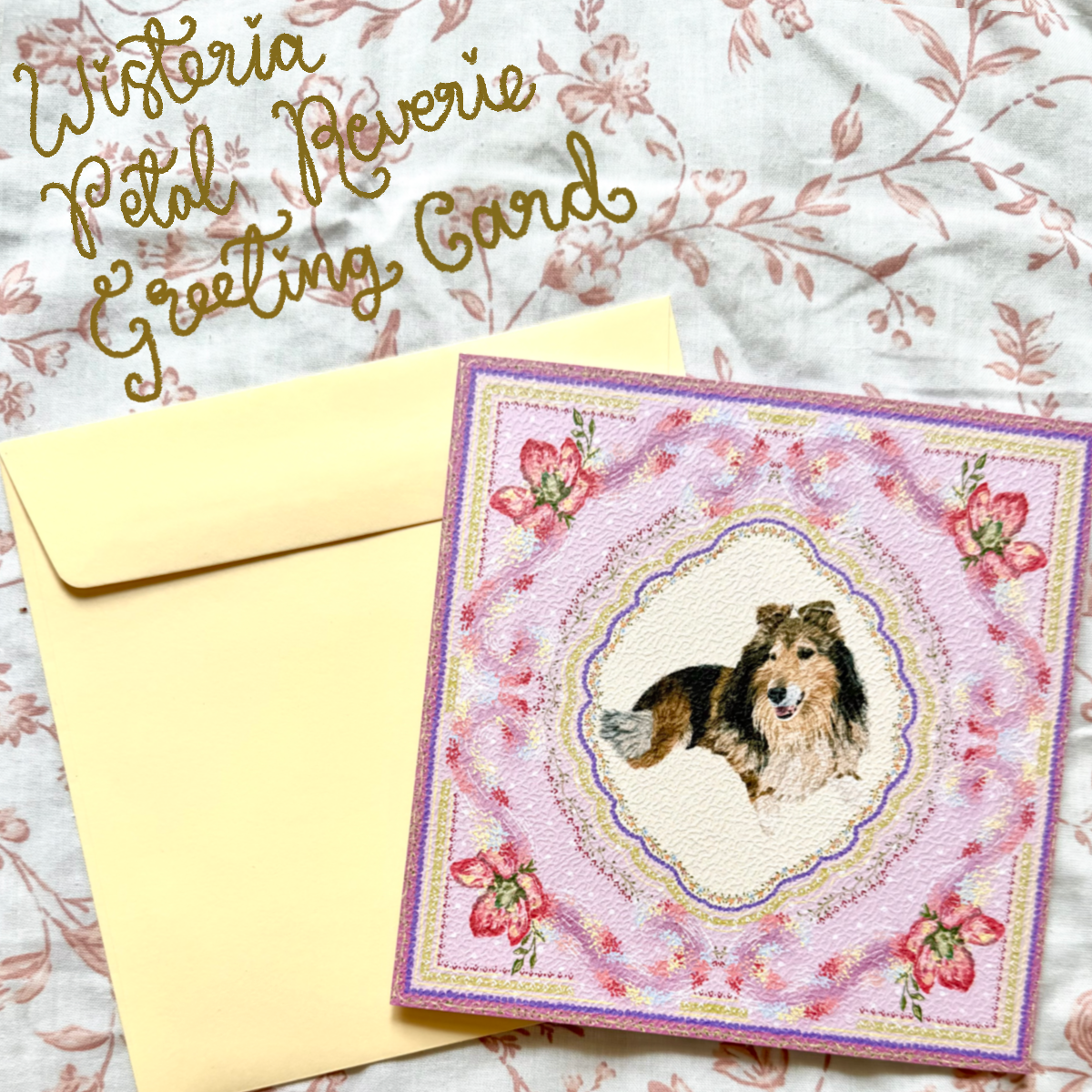"Wisteria Petal Reverie" Sable & White Rough Collie Greeting Card