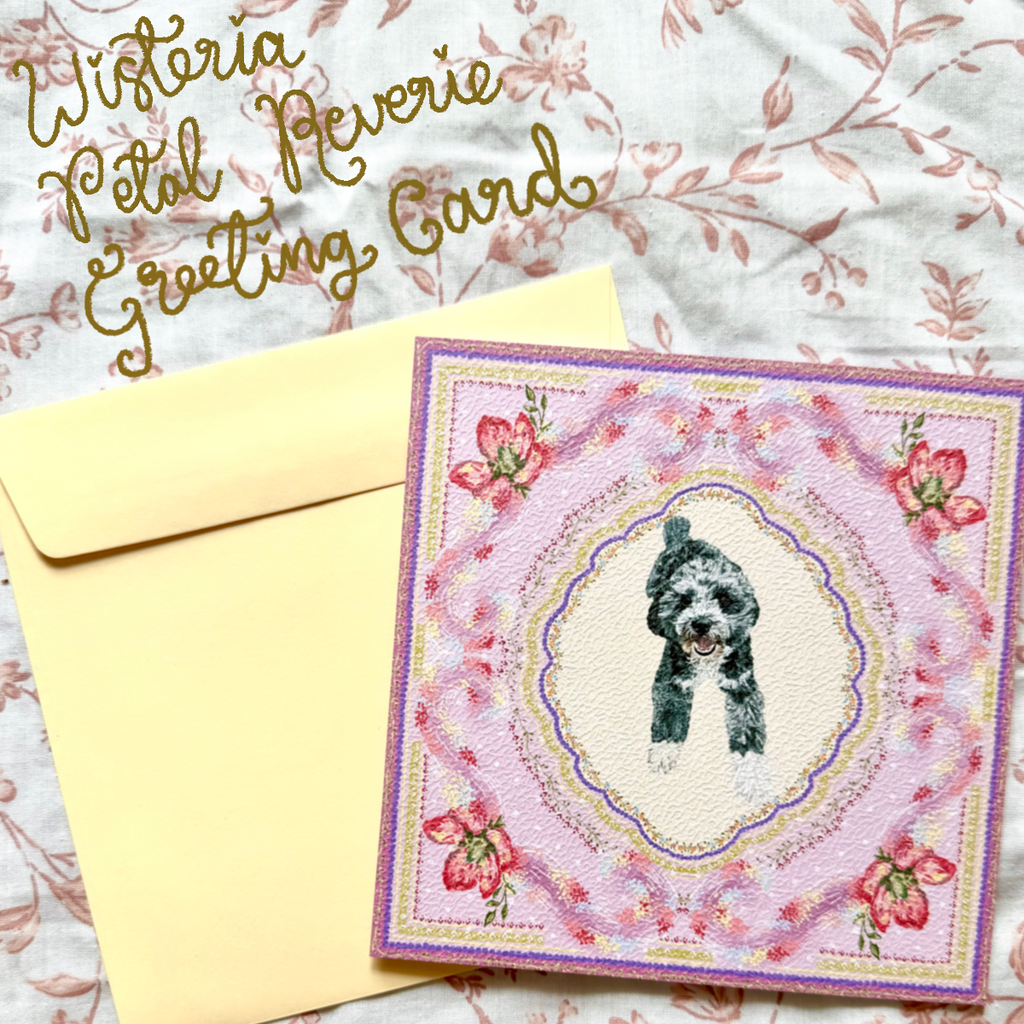"Wisteria Petal Reverie"Blue Merle Cockapoo Greeting Card