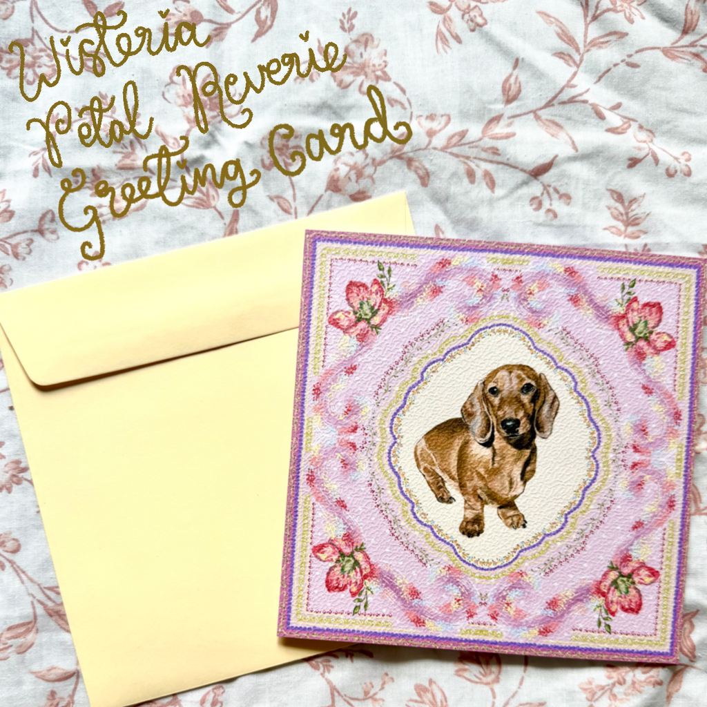 "Wisteria Petal Reverie" Red Smooth-Haired Dachshund Greeting Card
