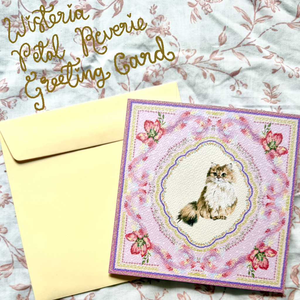 "Wisteria Petal Reverie" Golden Chinchilla Persian Cat Greeting Card