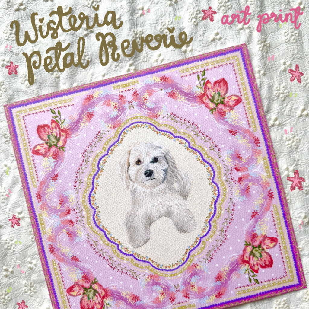 "Wisteria Petal Reverie" Cream Maltipoo (Maltese x Poodle Mix) Art Print