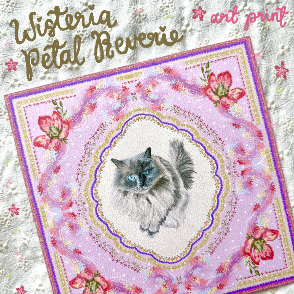 "Wisteria Petal Reverie" Blue Point Ragdoll Cat Art Print
