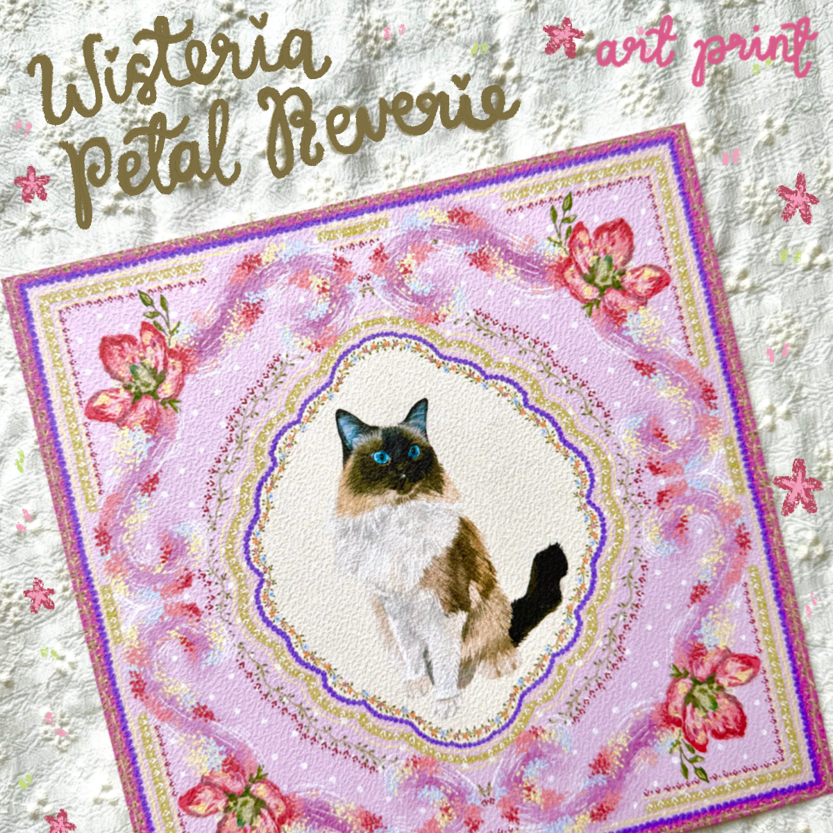 "Wisteria Petal Reverie" Seal Point Mitted Ragdoll Art Print