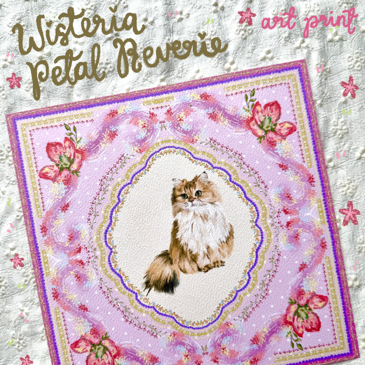 "Wisteria Petal Reverie" Golden Chinchilla Persian Cat Art Print
