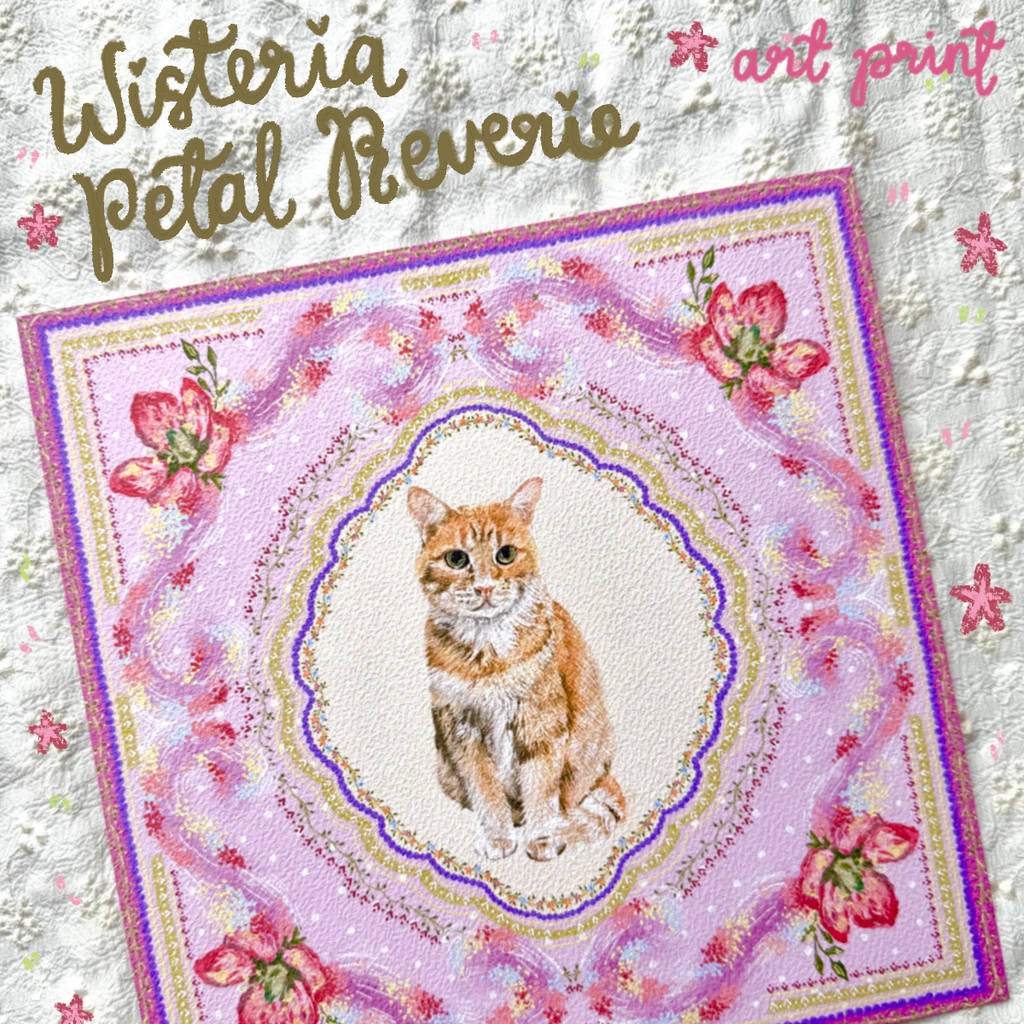 "Wisteria Petal Reverie" Orange Tabby Domestic Shorthair Cat Art Print