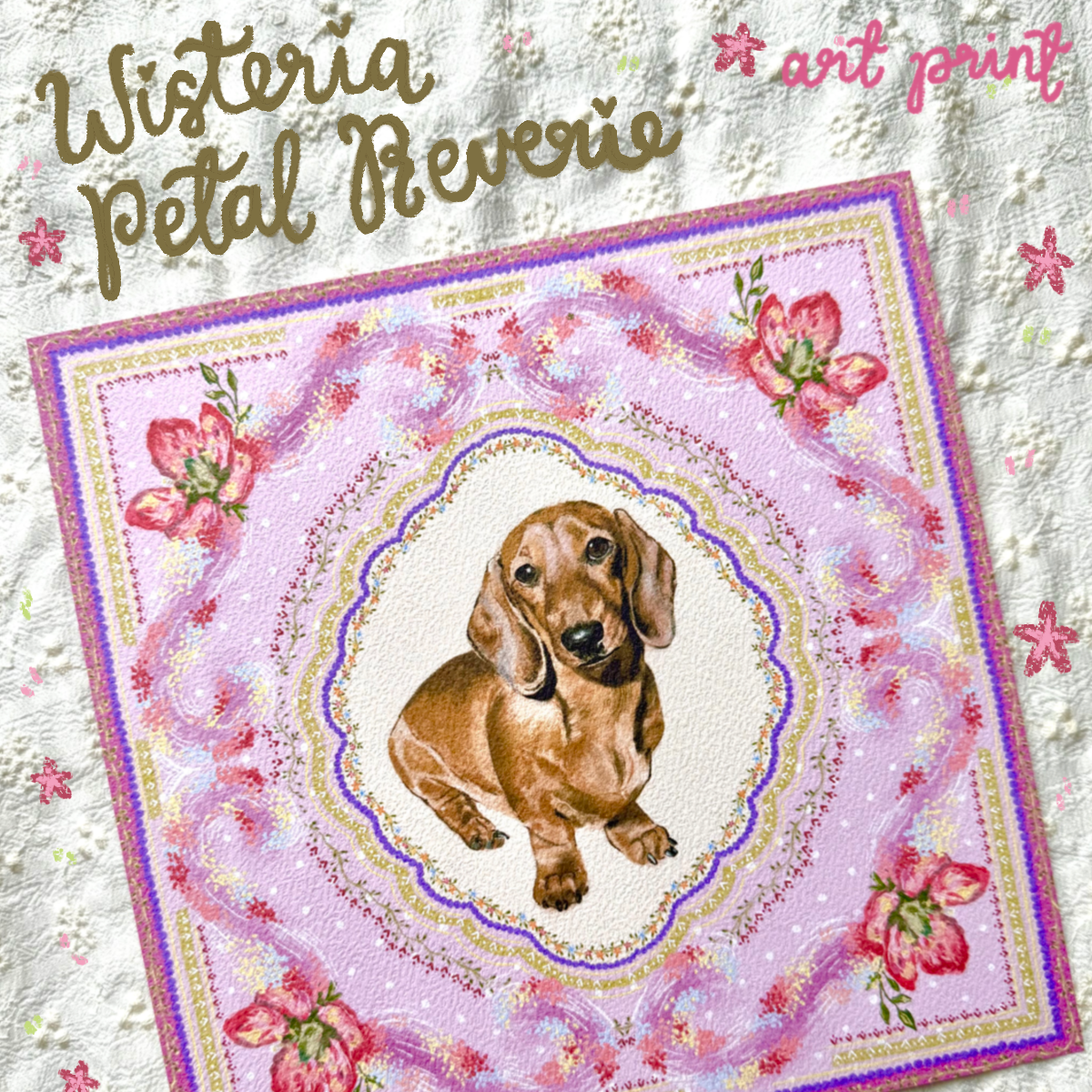 "Wisteria Petal Reverie" Red Smooth-Haired Dachshund Art Print