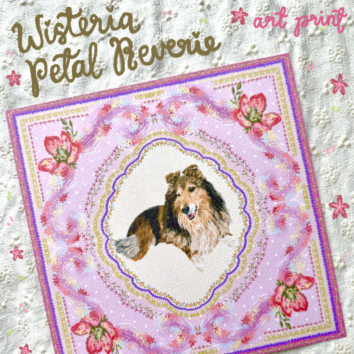 "Wisteria Petal Reverie" Sable & White Rough Collie Art Print