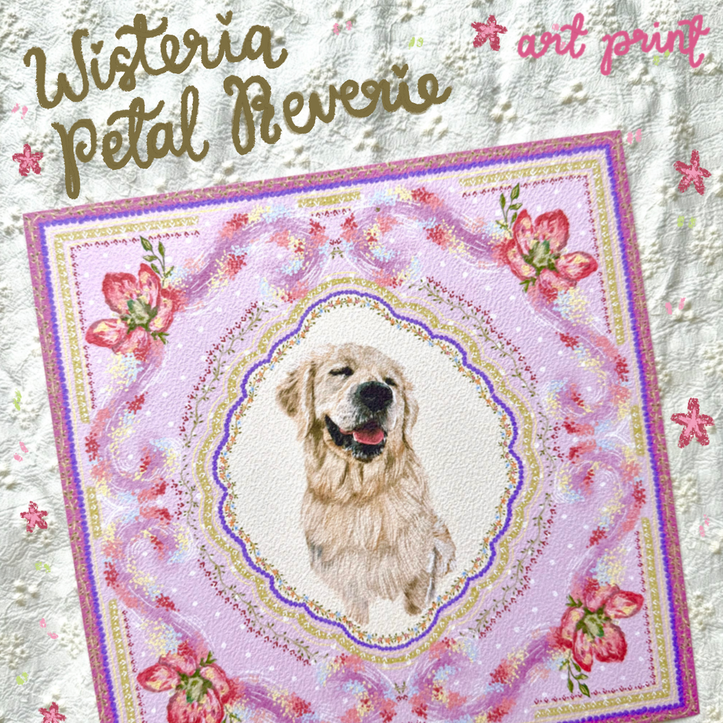 "Wisteria Petal Reverie" English Cream Golden Retriever Art Print